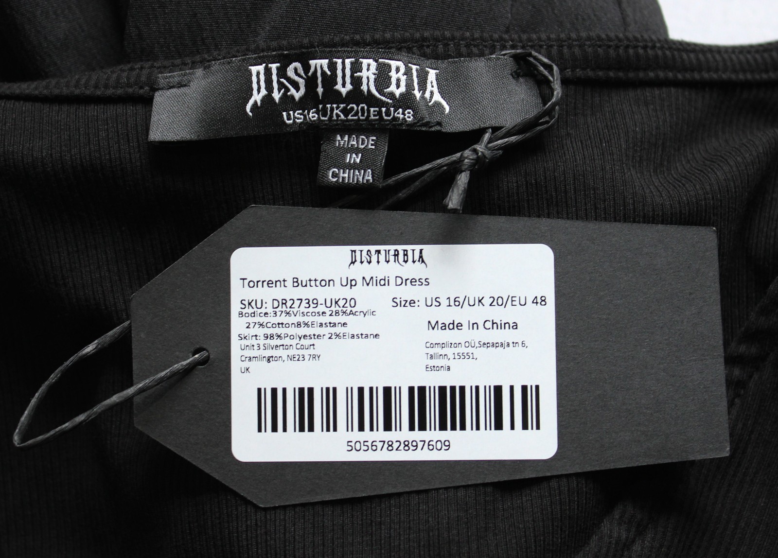 Disturbia Women’s Torrent Button Up Midi Dress EJ3 Black Size UK 20 (US 16) NWT