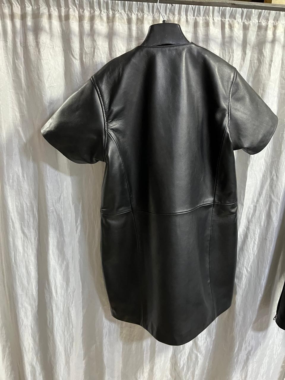 Womens Black Crop Double Zip Leather Dress. Real Sheepskin Slim Fit Casual Dress