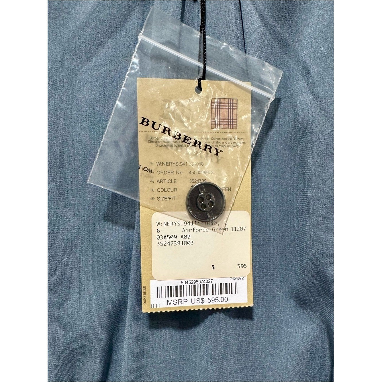 NWT Burberry Silk Blue Gray Pleated Drop Waist Midi Dress Size 6