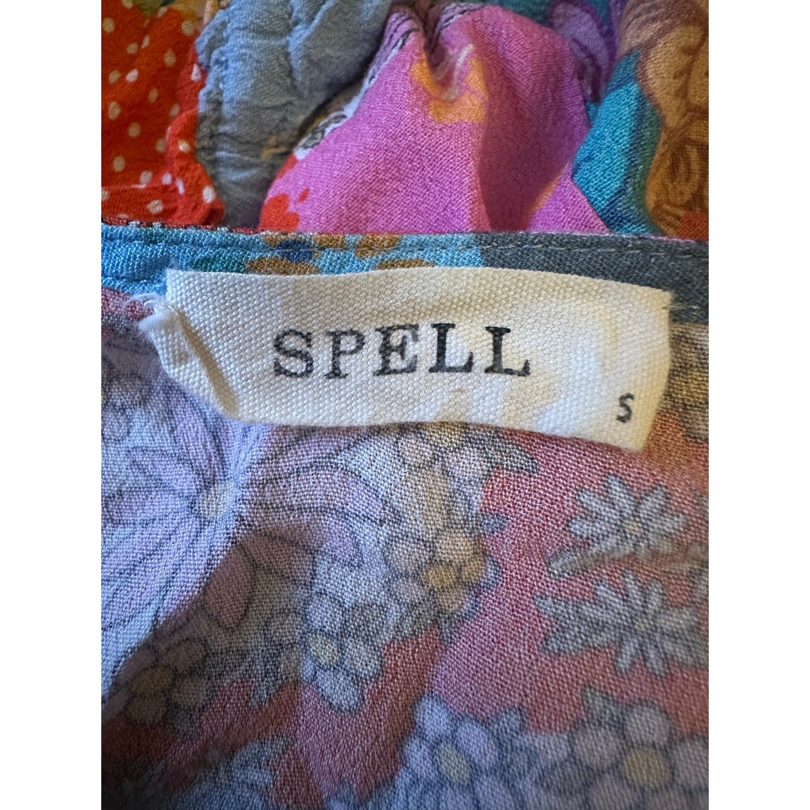 Spell & the Gypsy Bohemian Patchwork 70s Witchy Cha Cha Maxi Dress Size Small