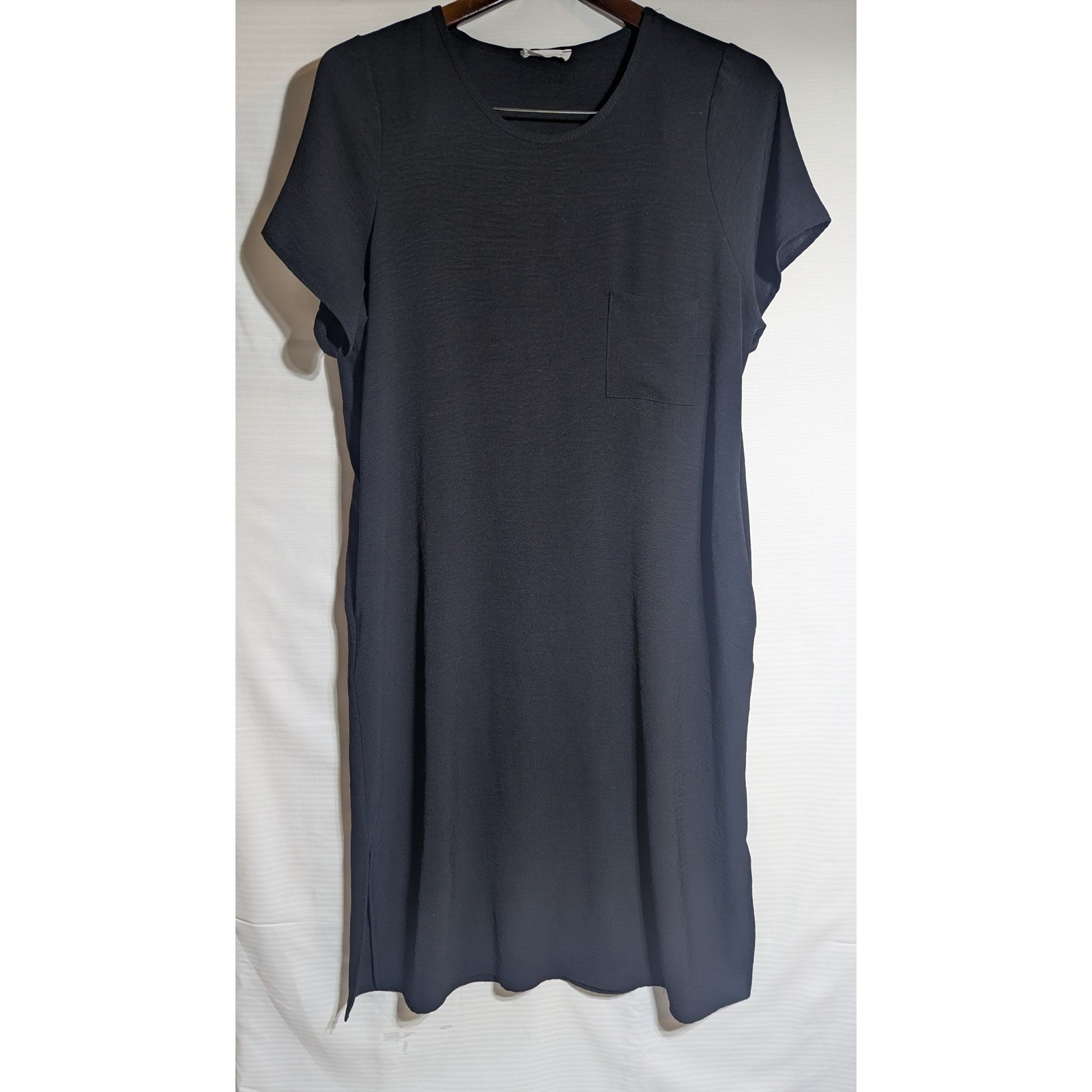First Love by Lovelyn Black T-Shirt Dress M Medium Short Sleeve Chest Pocket