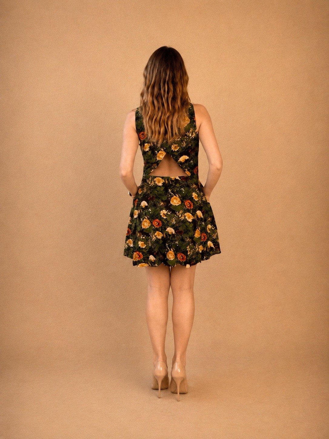 Jack. Floral Fit & Flare Dress with Sheer Mesh Back & Pockets – Size M/ Fits S/M