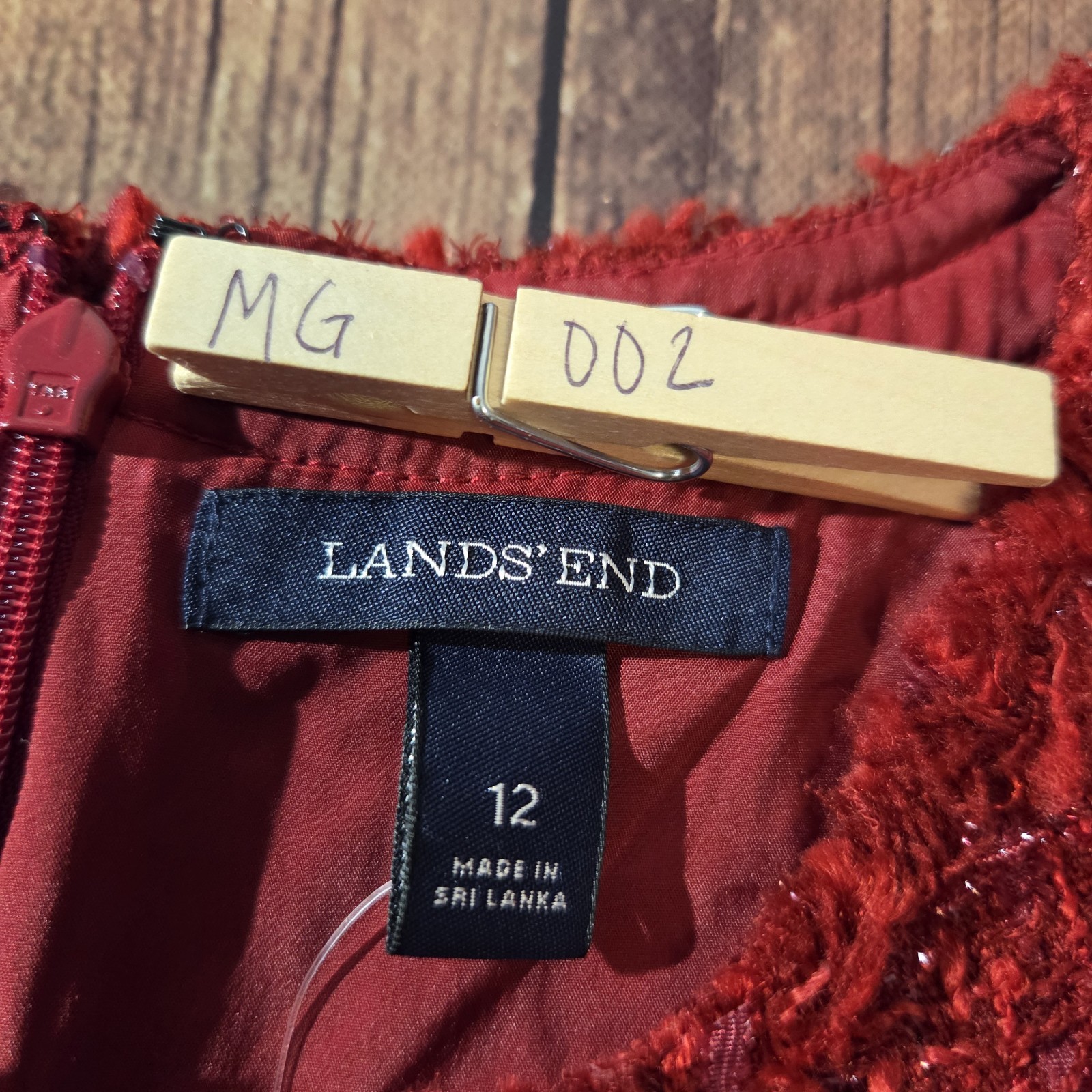Lands’ End Womens Garnet Tweed Sheath Dress 12 Sleeveless Wool Blend Holiday