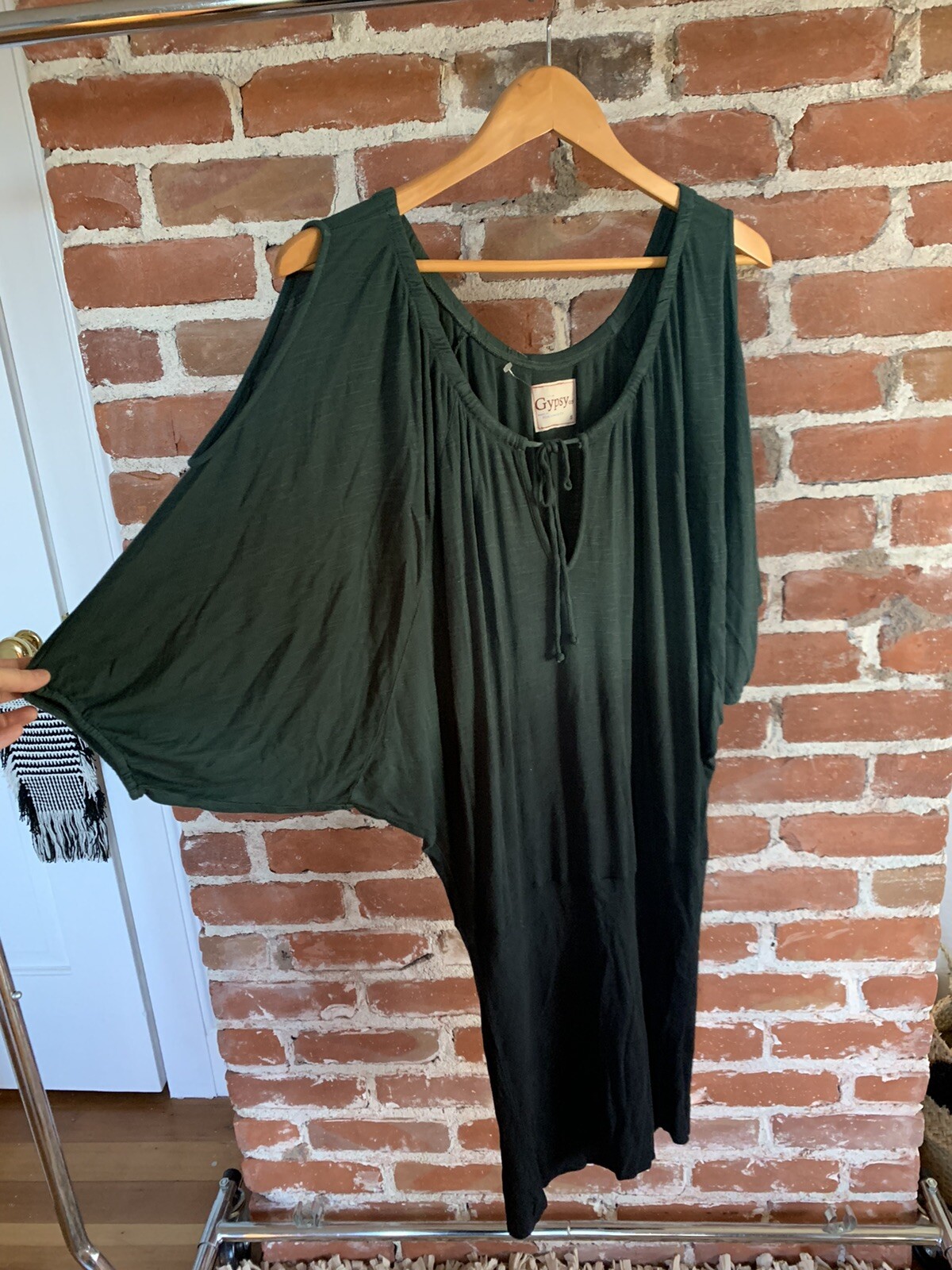 NWT Gypsy 05 S Green To Black Ombré Dolman Sleeve Boho Mini Dress Cold Shoulder