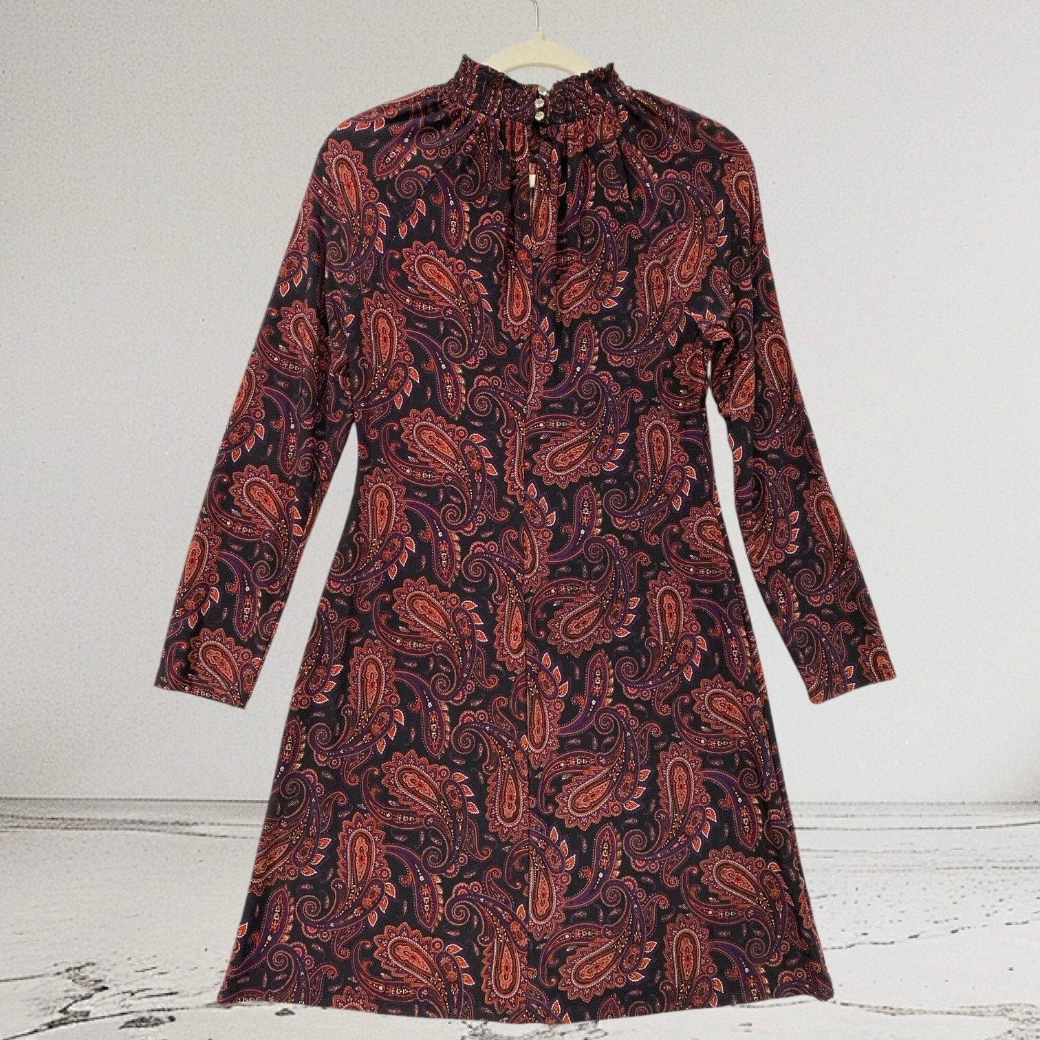Tommy Hilfiger Paisley Smocked Mock Neck Dress Size 4 Elegant Summer Chic $129