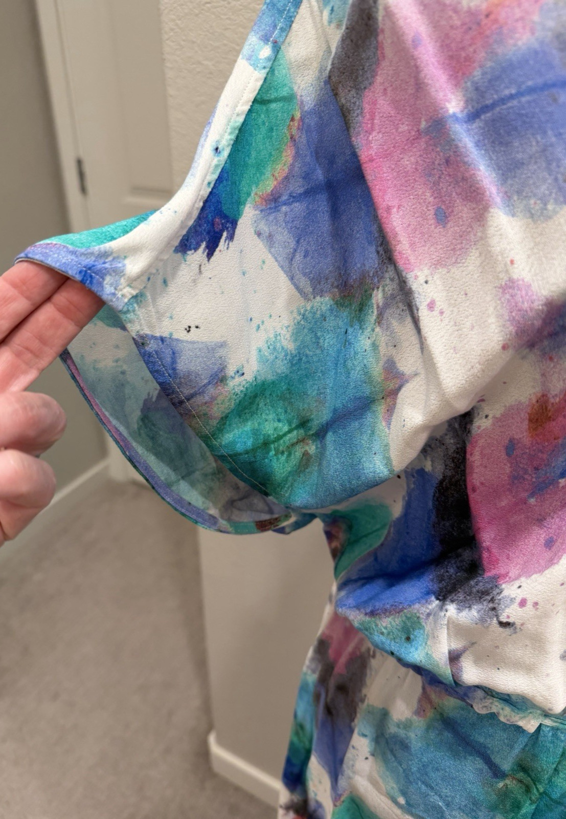 Desigual Abstract Watercolor Kimono-Sleeve Dress 38 S Artsy Made in Portugal