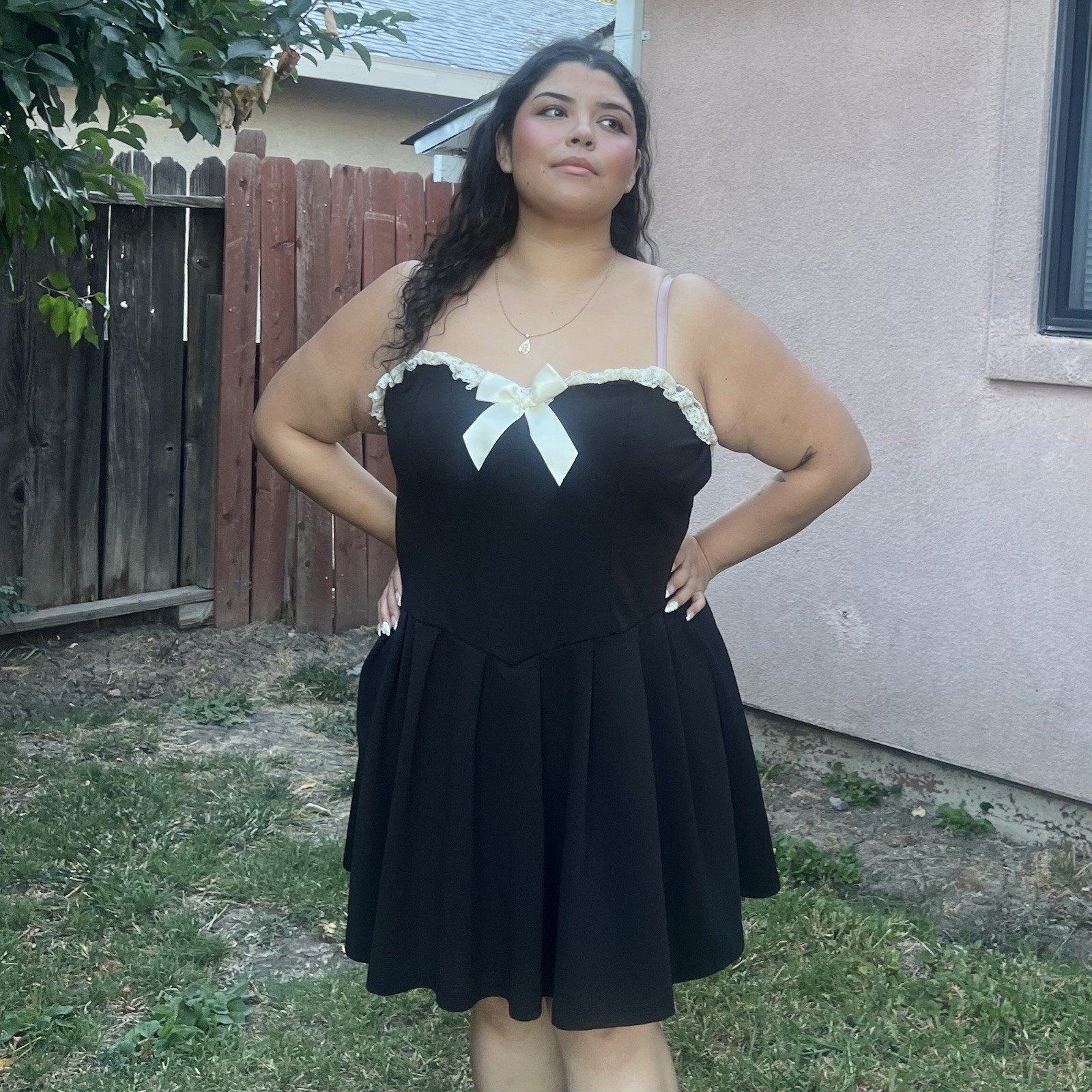 Black Coquette Bow Babydoll Mini Dress Plus Size 4X Lace Trim