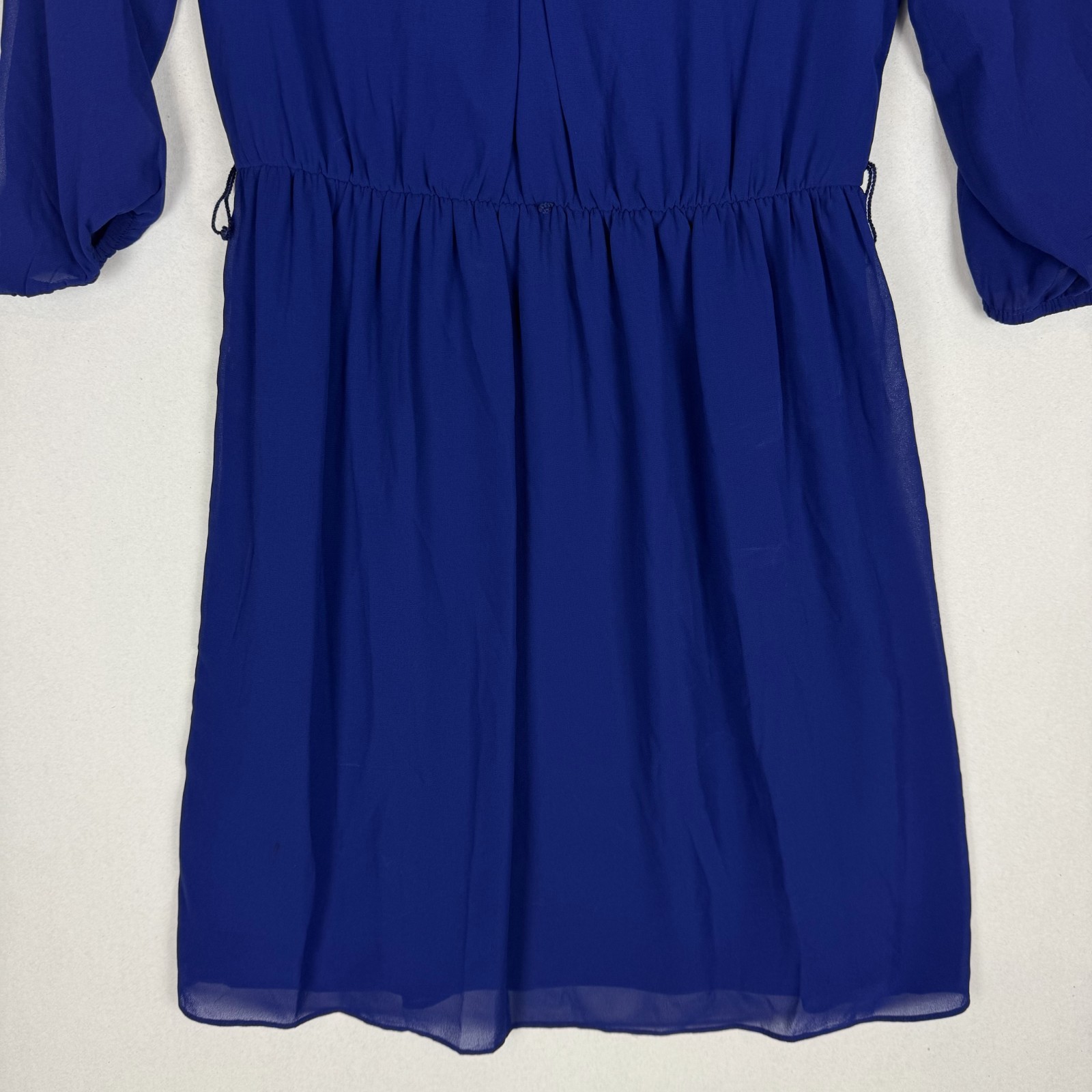 By & By Dress Womens Small Blue Sheer Lined Scoop Neck Keyhole Back Cocktails