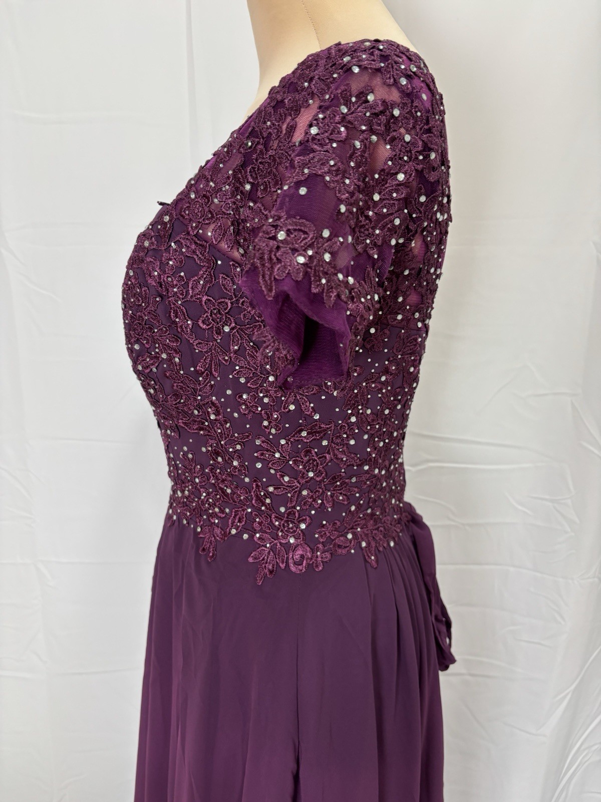 Wedding Guest Short Sleeve Lace Chiffon Formal Dress Sparkly Sz 12