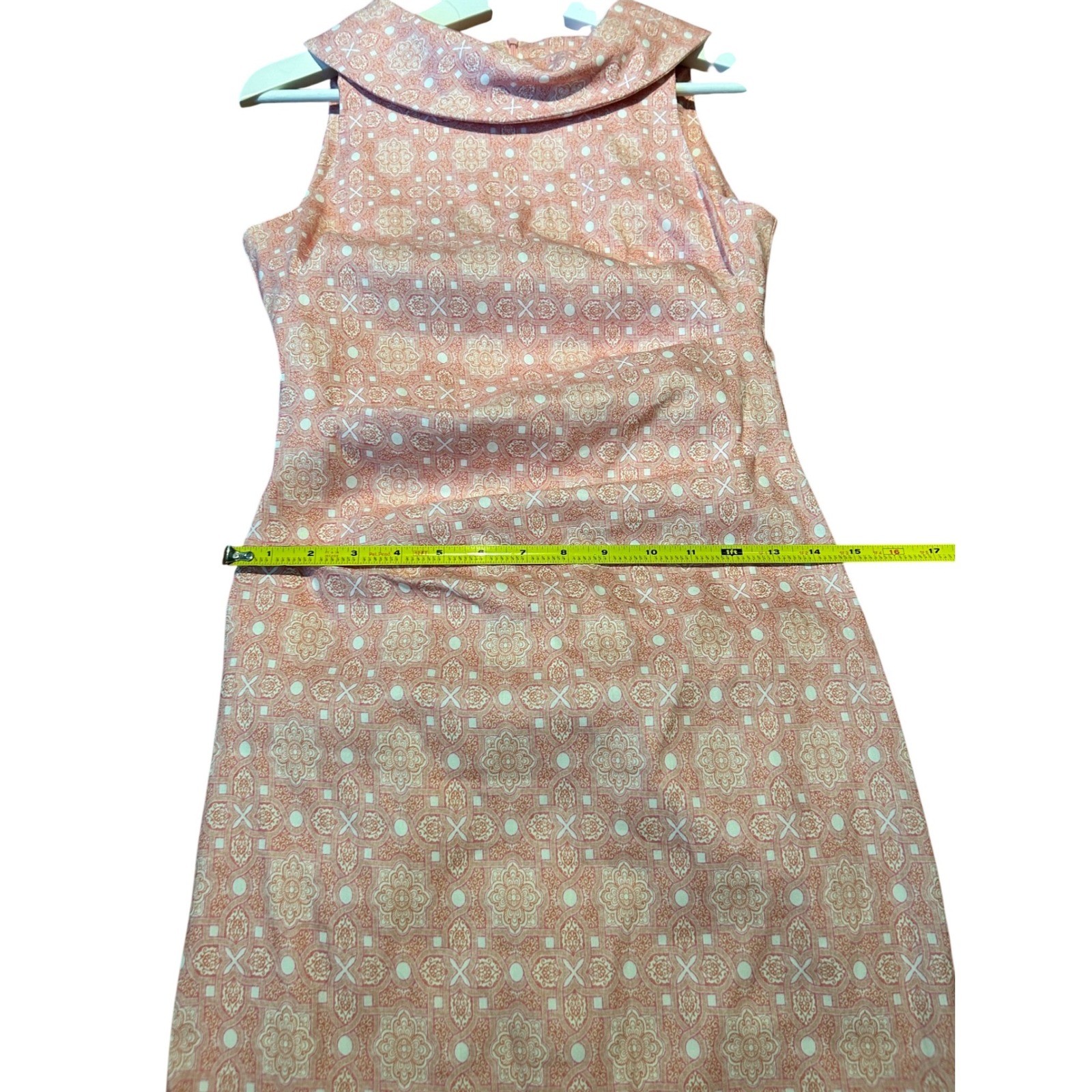 Sara Campbell Blush Pink Printed Stretch Linen Magic Dress Rolled Collar Size 2