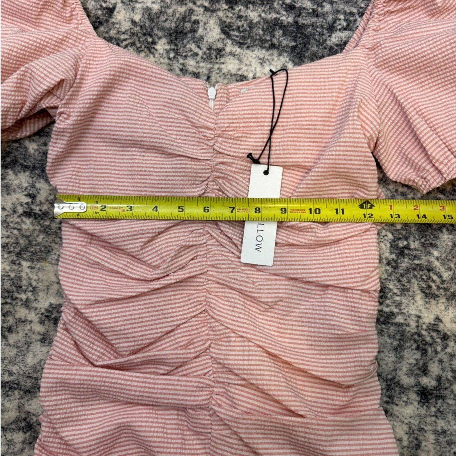 Willow & Clay Pink Seersucker Ruched Puff Sleeve Bodycon Mini Dress Womens M NWT