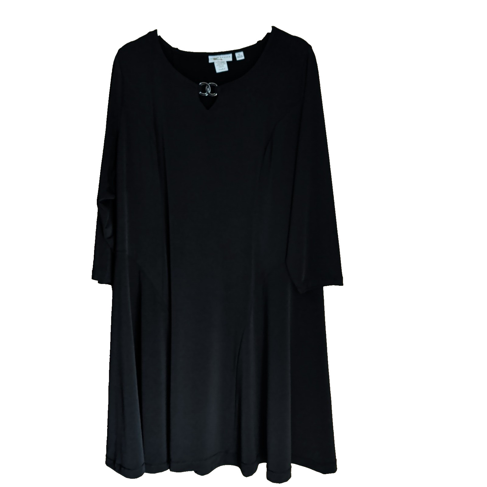 Susan Graver Liquid Knit Midi Dress XL Black Enamel Detail Modest Professional