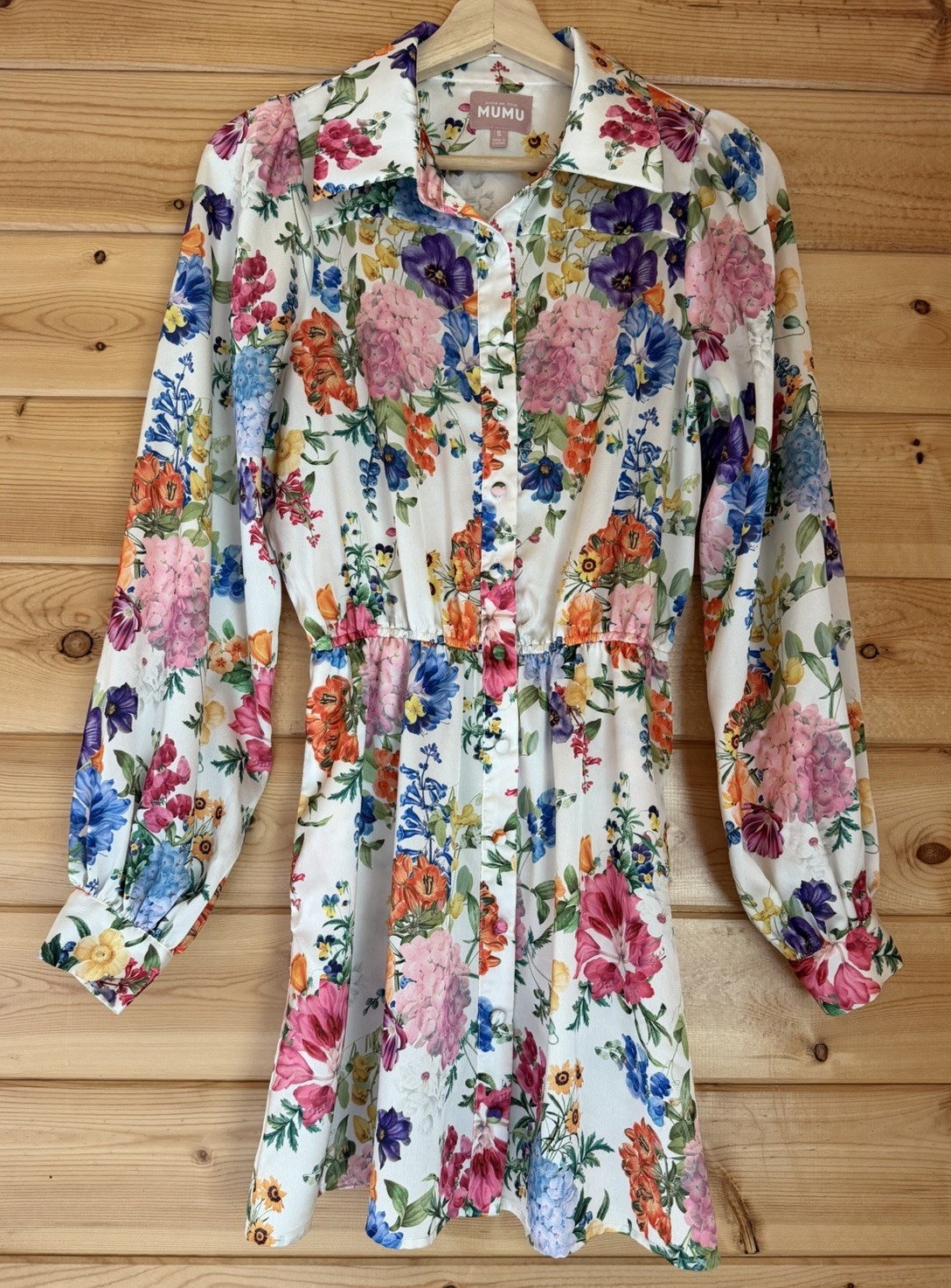 Show Me Your MuMu Size Small Carrie Collared Dress In Ivory Botanical Garden