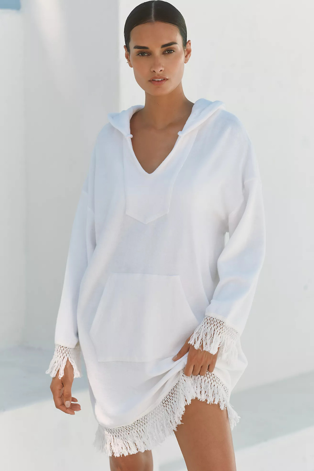 ELECTRIC & ROSE Beach Poncho Fringe Mini Shift Dress Chill S $228 A1 8