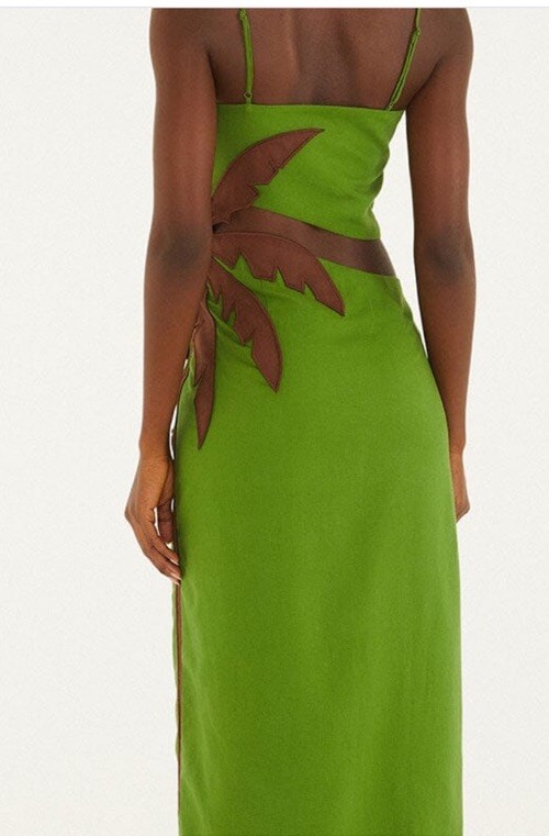 FARM Rio Green 3d Palm Tree Cut-Out Midi Dress, Size M