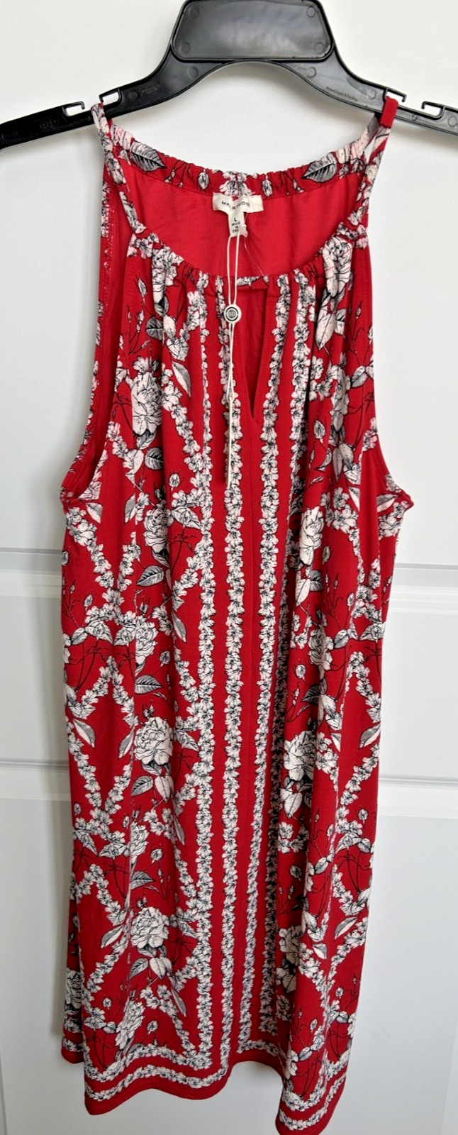NWT Max Studio Dress Large L Sleeveless Floral Red Gray Black White $98 NEW