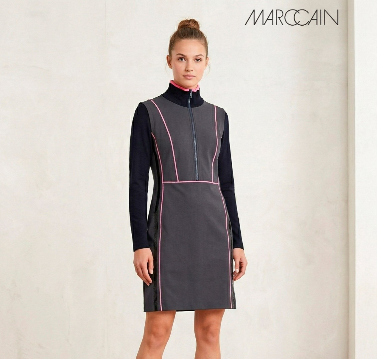 Marc Cain Sport Dress Size 6 (L EU 40–42) Black Zip Stretch Designer Dress