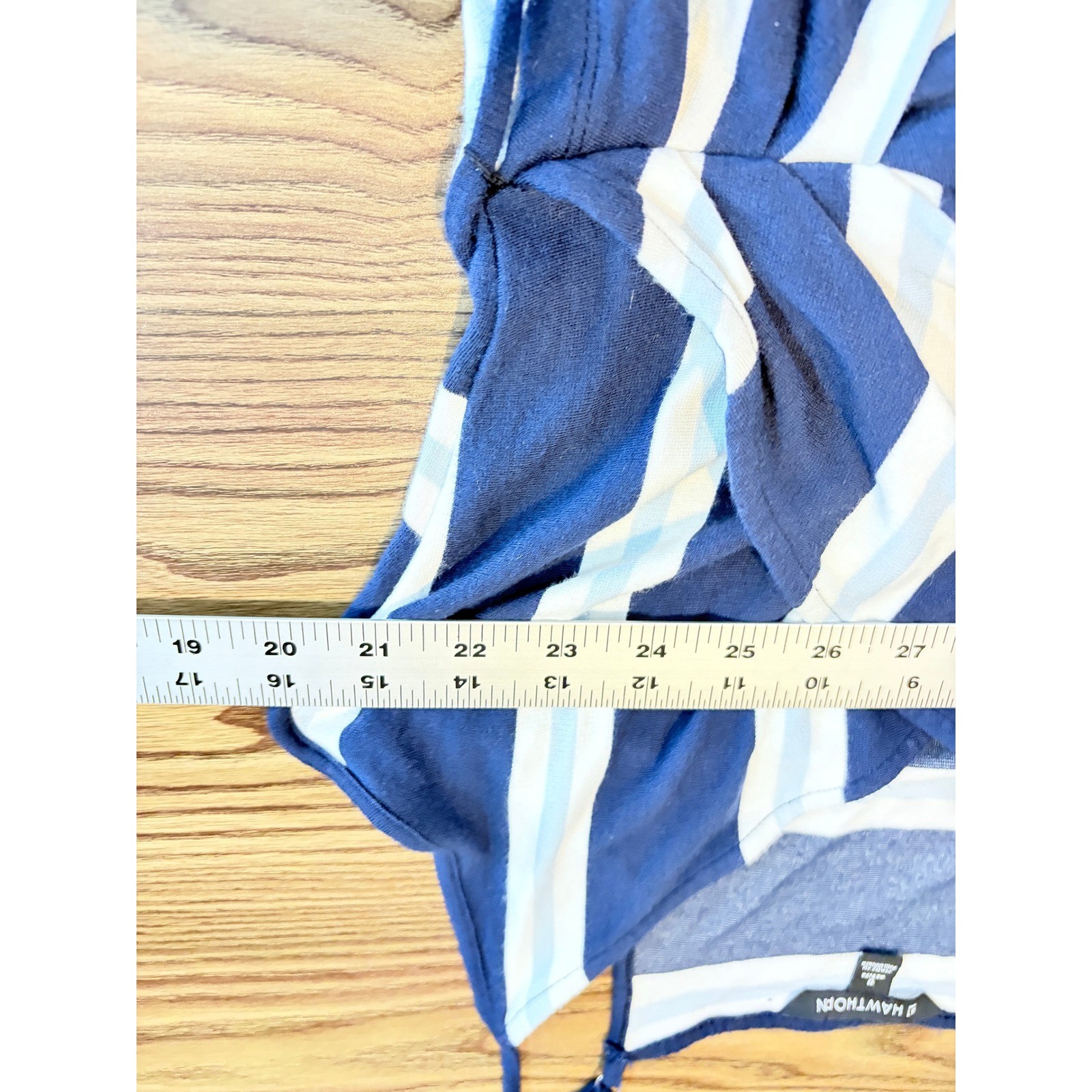 41 Hawthorn Navy Blue White Striped Sleeveless Faux Wrap Tulip Hem Dress PM