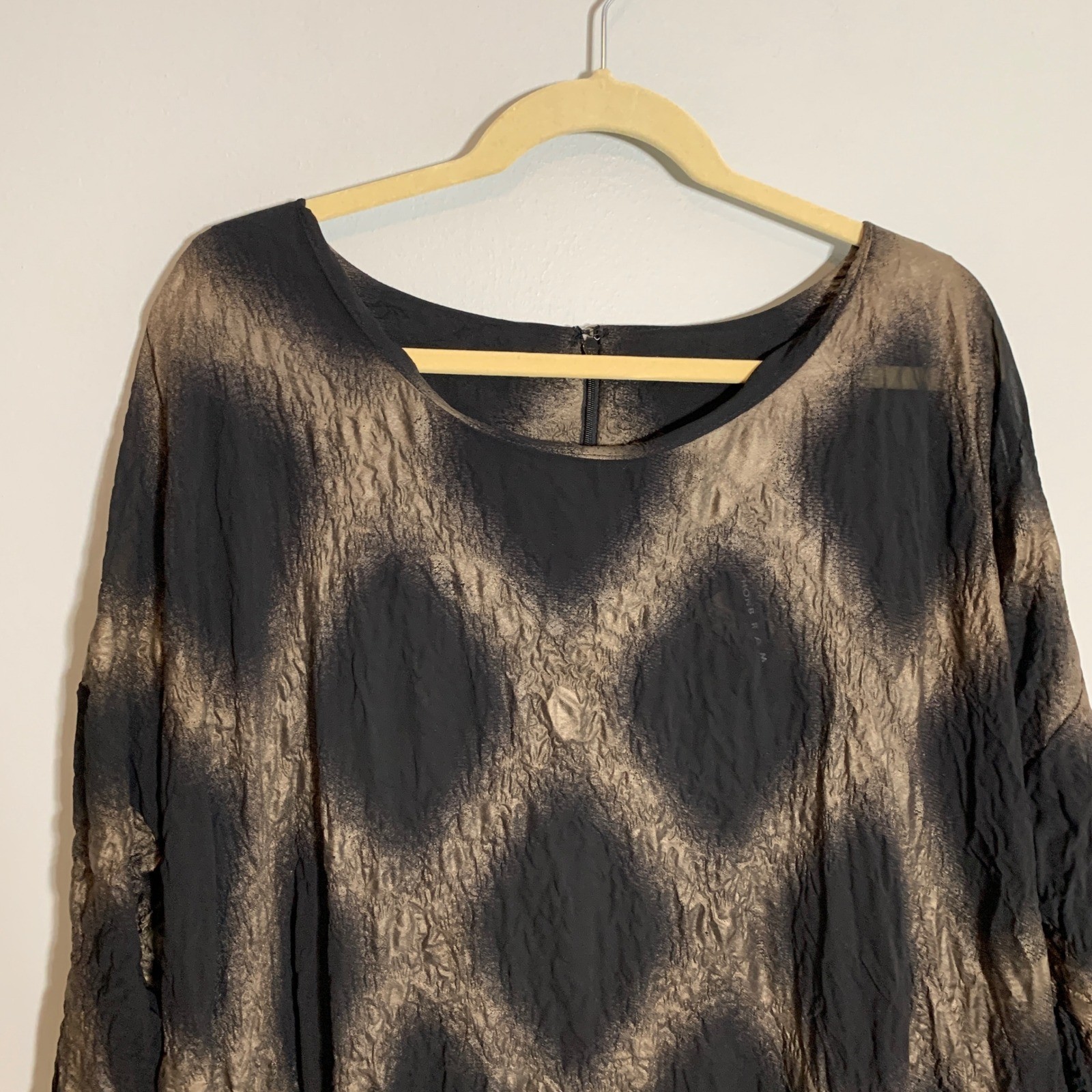 Gershon BRAM Diamond Pattern Crinkle Texture Midi Dress Women’s Black Tan