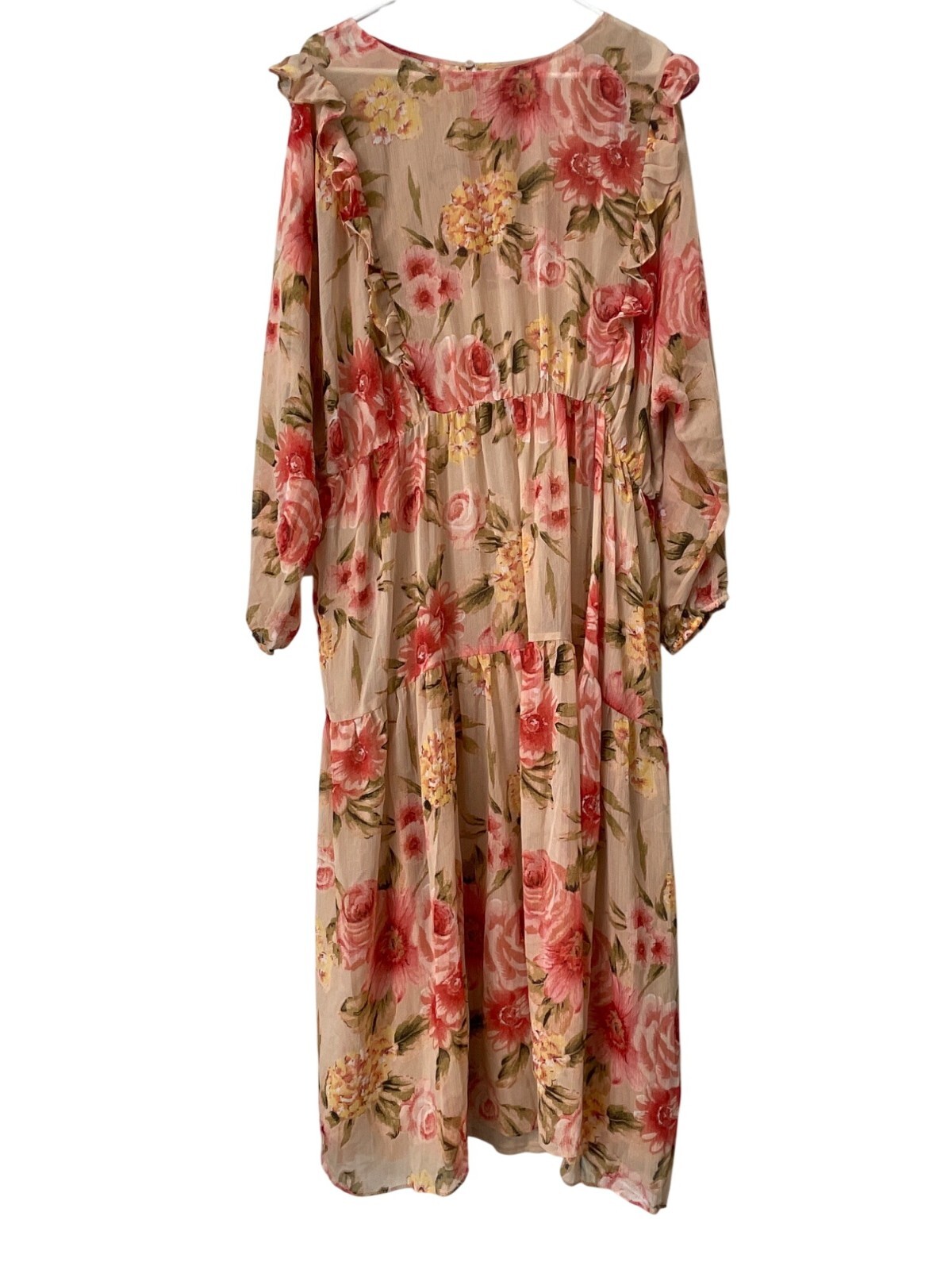 H&M Floral Print Long Sleeve Flounced Dress Women 2XL Ruffle Tiered Bohemian NEW