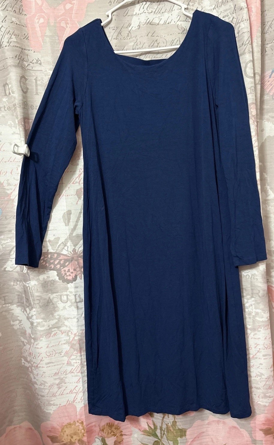 EILEEN FISHER Dress Womens S Navy Long Sleeve Rayon/Lycra Knit Midi Minimalist