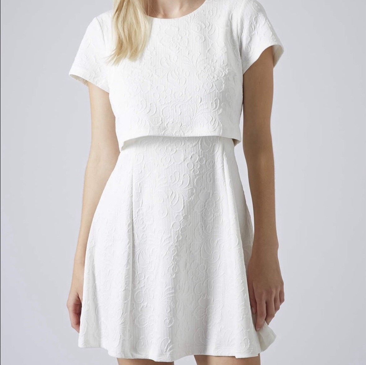 Hem & Thread White Jacquard Textured Fit & Flare Dress w/ Cutouts | Small