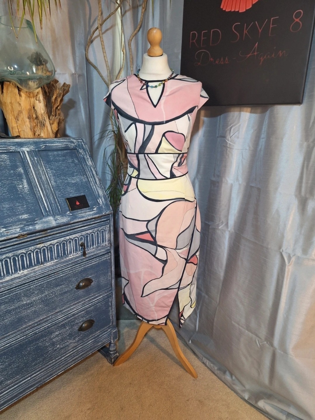 Coast Abstract Print Pencil Dress Pink UK 16 Wedding Cruise Races Holiday VGC