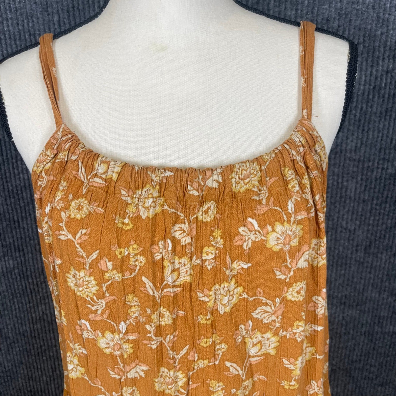 Wonderly Boho Fairy Cottagecore Peasant Tiered Maxi Dress Womens L Orange Tie Bk