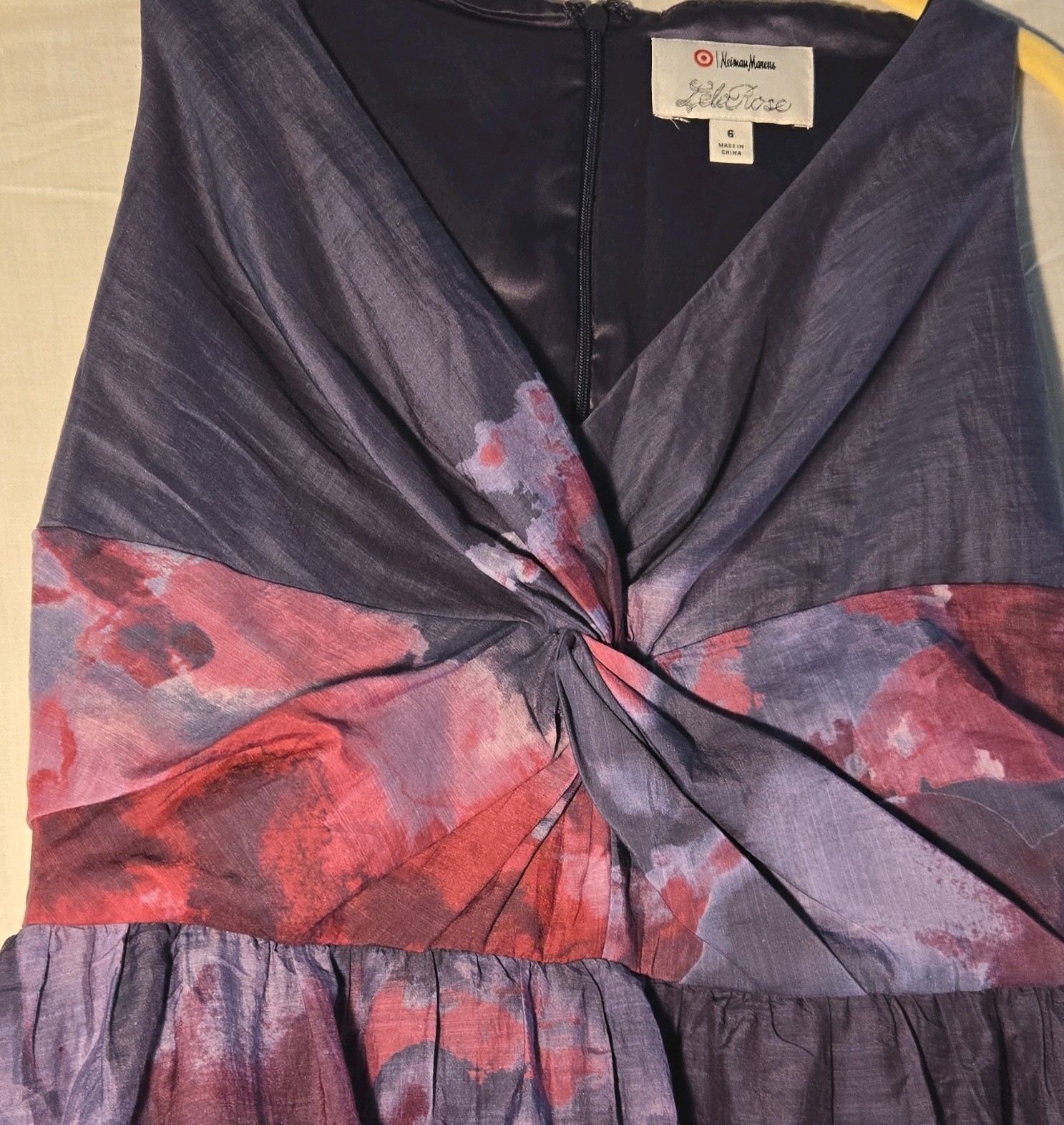 Lela Rose V-Neck Sleeveless Fit & Flare Hi-Low Lined Zip Dress Floral 6