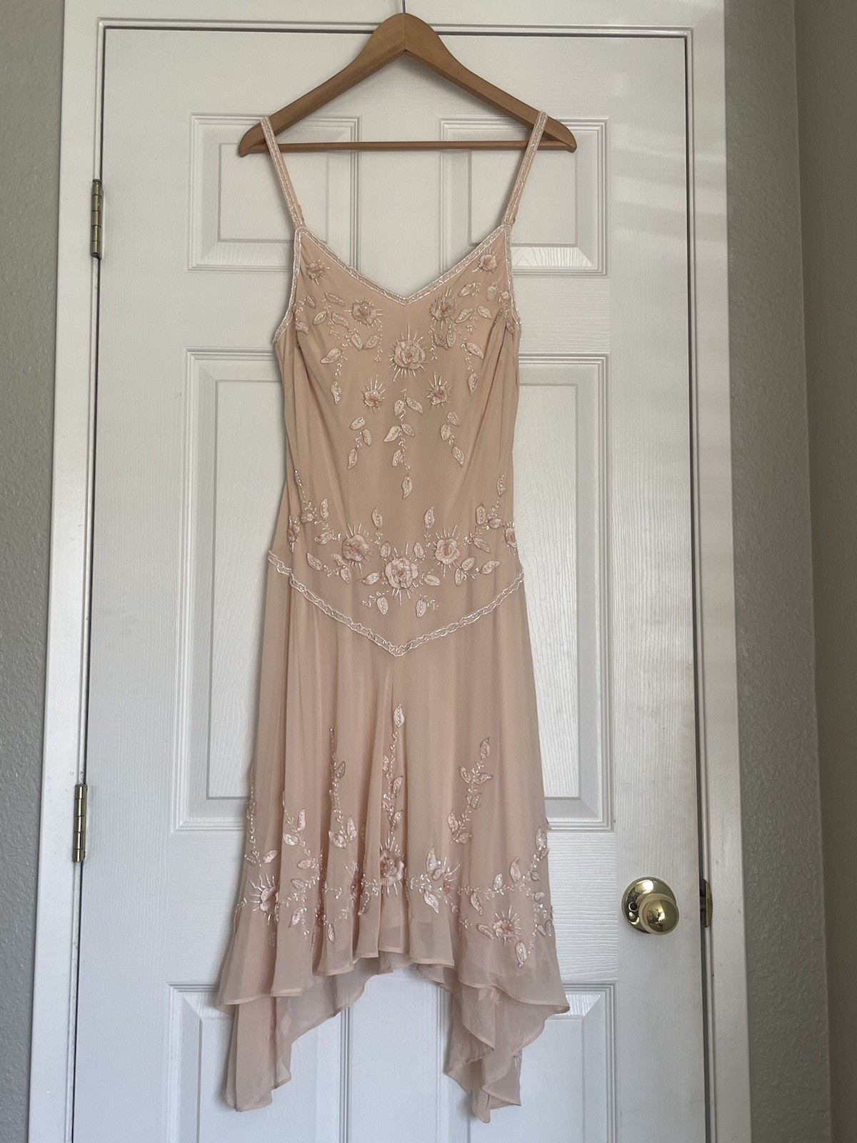 NWT Y2K Fairy Whimsical Coquette Embroidered Beaded Asymmetrical Slip Dress 14P
