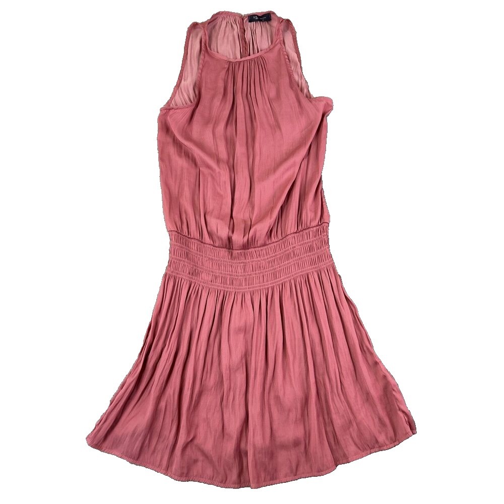 KLD Womens S Dusty Rose Mini Dress Pleated Smocked Waist Sleeveless Fairy VTG