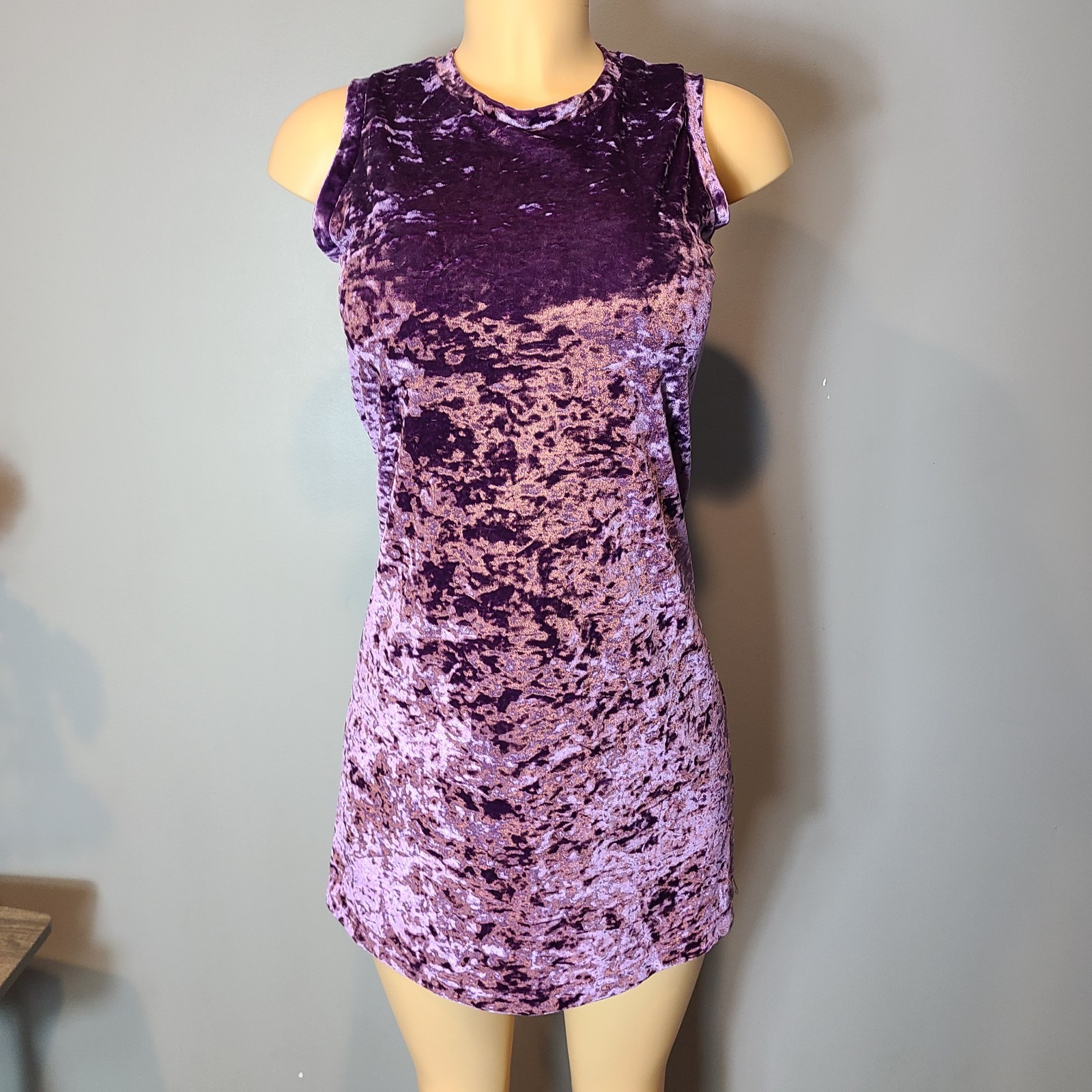 Vintage 90s Crushed Velvet Y2K Mini Dress Sz Medium Purple Rave Party 70s Punk