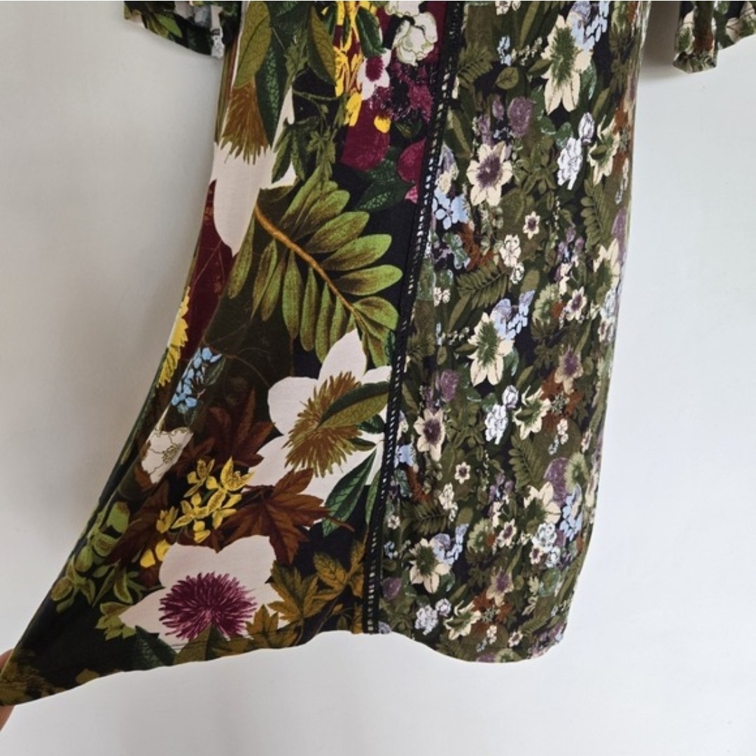 Desigual Morgana Floral Patchwork Dress Sze S Sheer Mesh Bell Sleeve Cottagecore