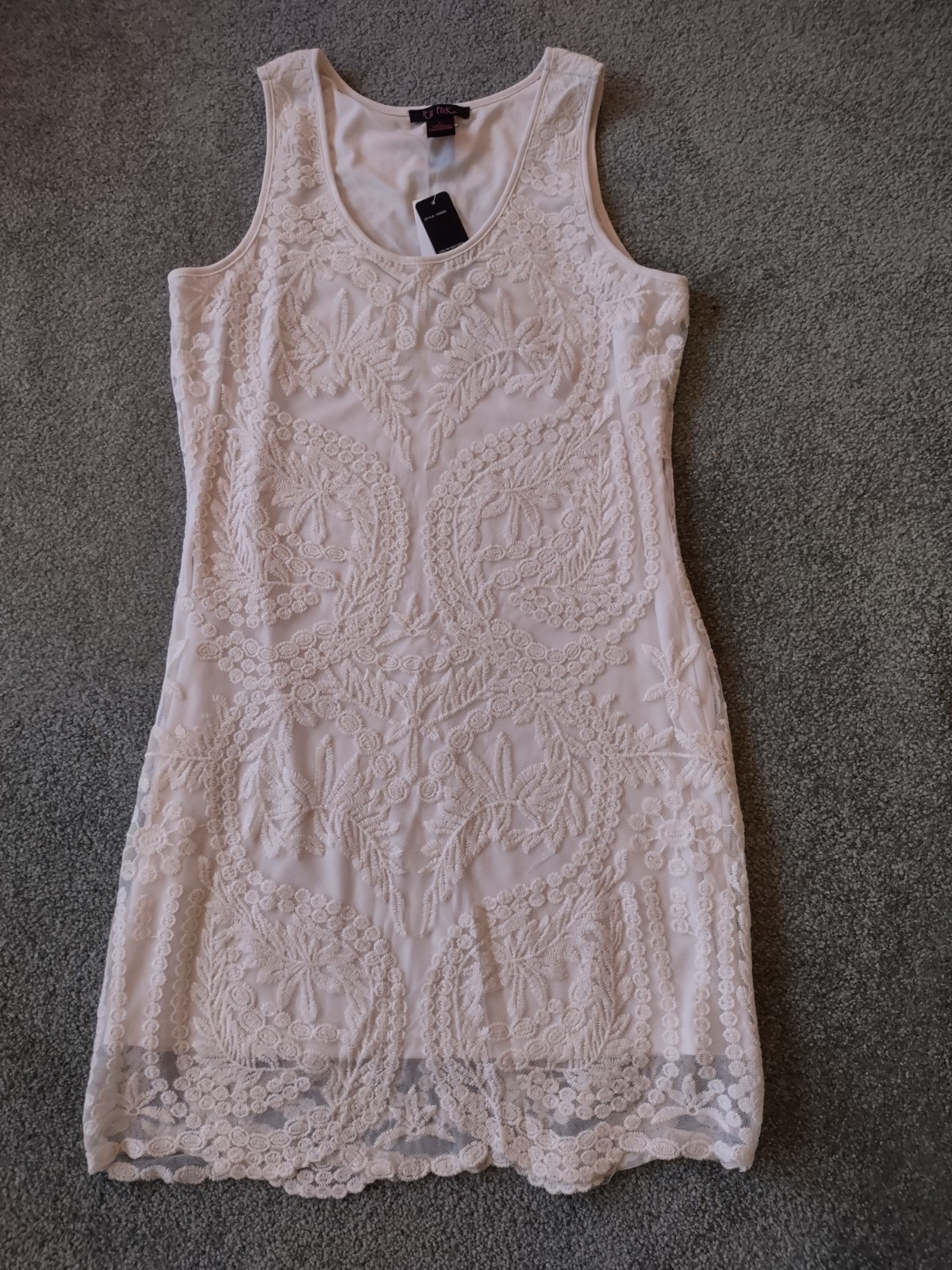 Jr. Misses Lace Dress, Ivory, Lined, Sleeveless, Knee Length, Jr. Lg., New
