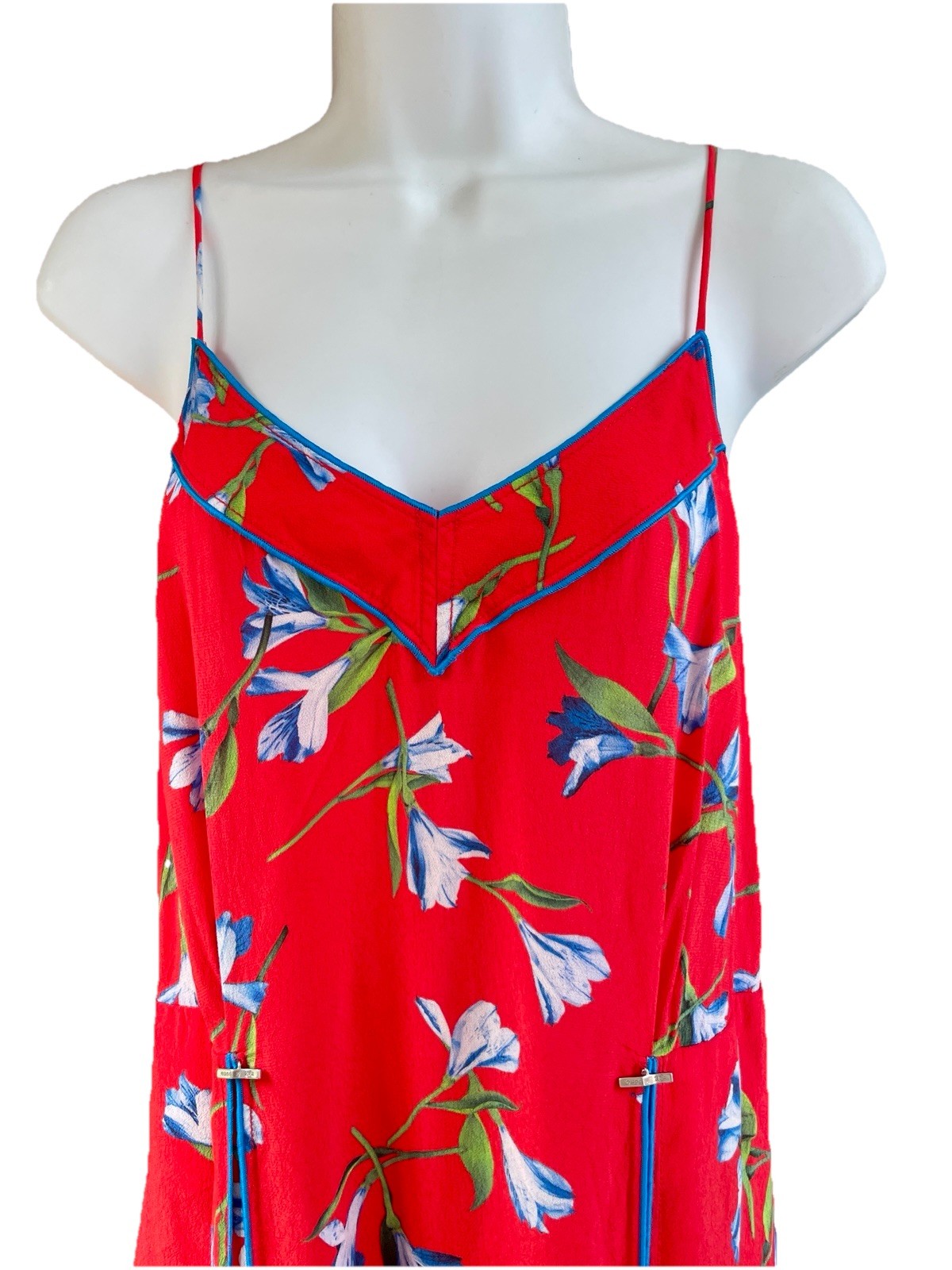 Rag & Bone Red Floral Slip Dress Small S Piping Trim Unbelted $495 Summer Pleats