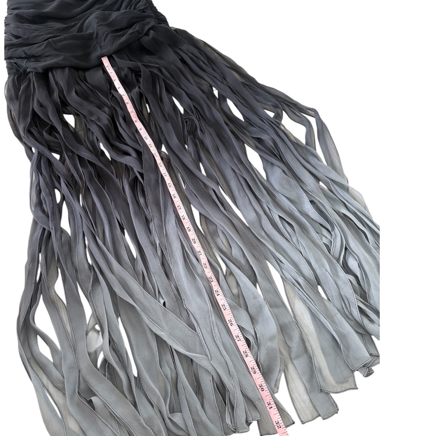 BCBGMAXAZRIA Strapless Silk Ruched Ombre Fringe Maxi Dress 8 Old Hollywood