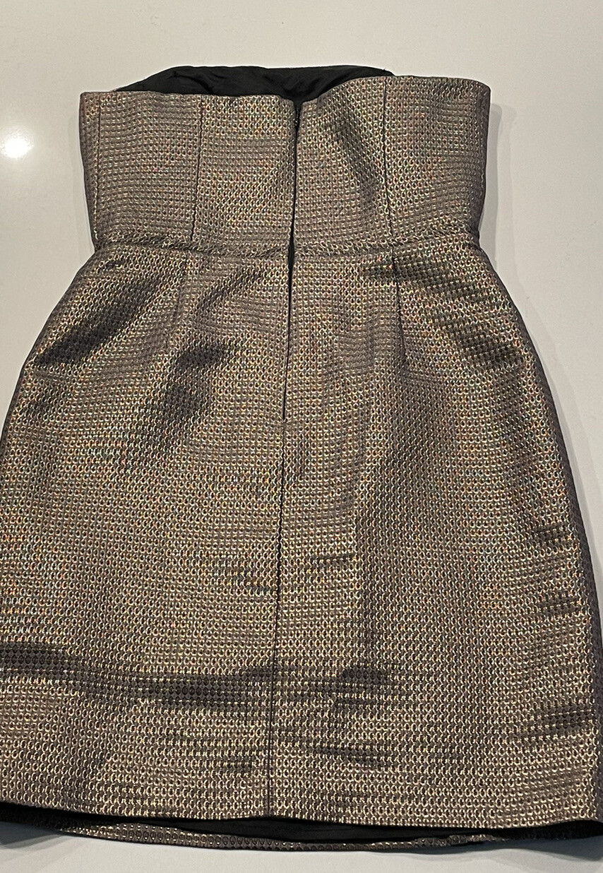 Max And Cleo Size 6 Strapless Metallic Dress Pleated Party Glam Brocade Textured