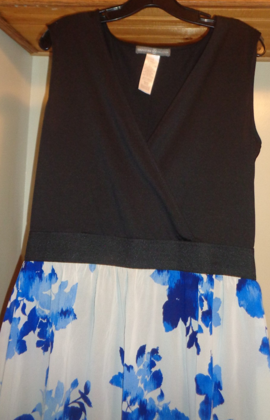 SIGNATURE COLLECTIONS BLACK/BLUE FLORAL JERSEY/ CHIFFON MAXI DRESS NEW SZ L