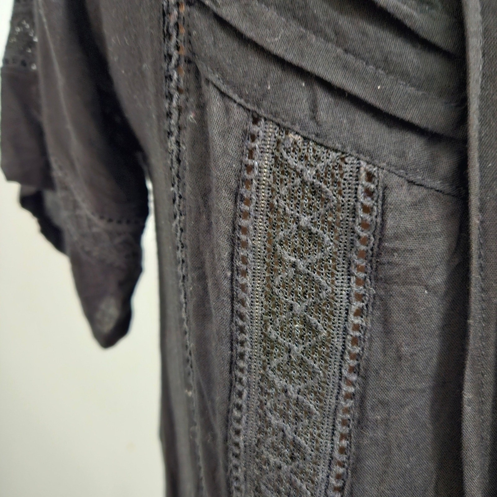 Lagaci Black Boho Embroidered Rayon Tunic Dress Peasant V Neck L Boho Gothcore