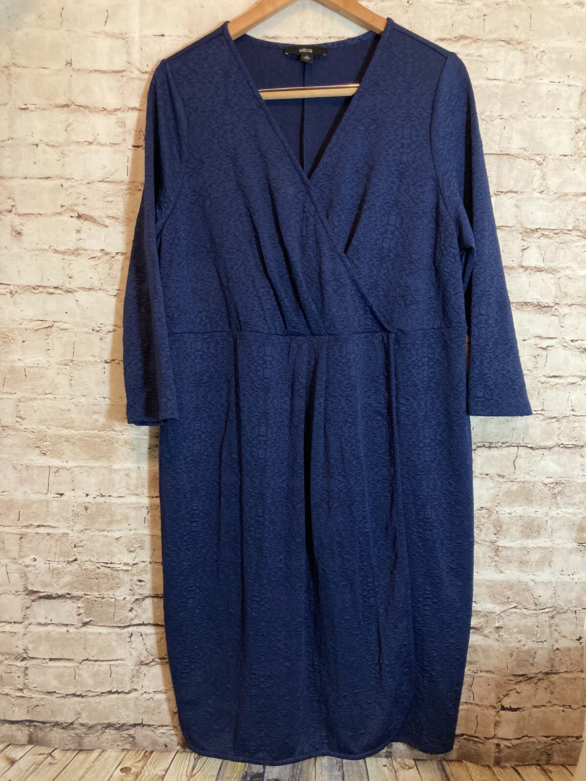 Ellos Midi Dress Womens 18 Navy Blue Textured Long Sleeve Layered Stretch Plus
