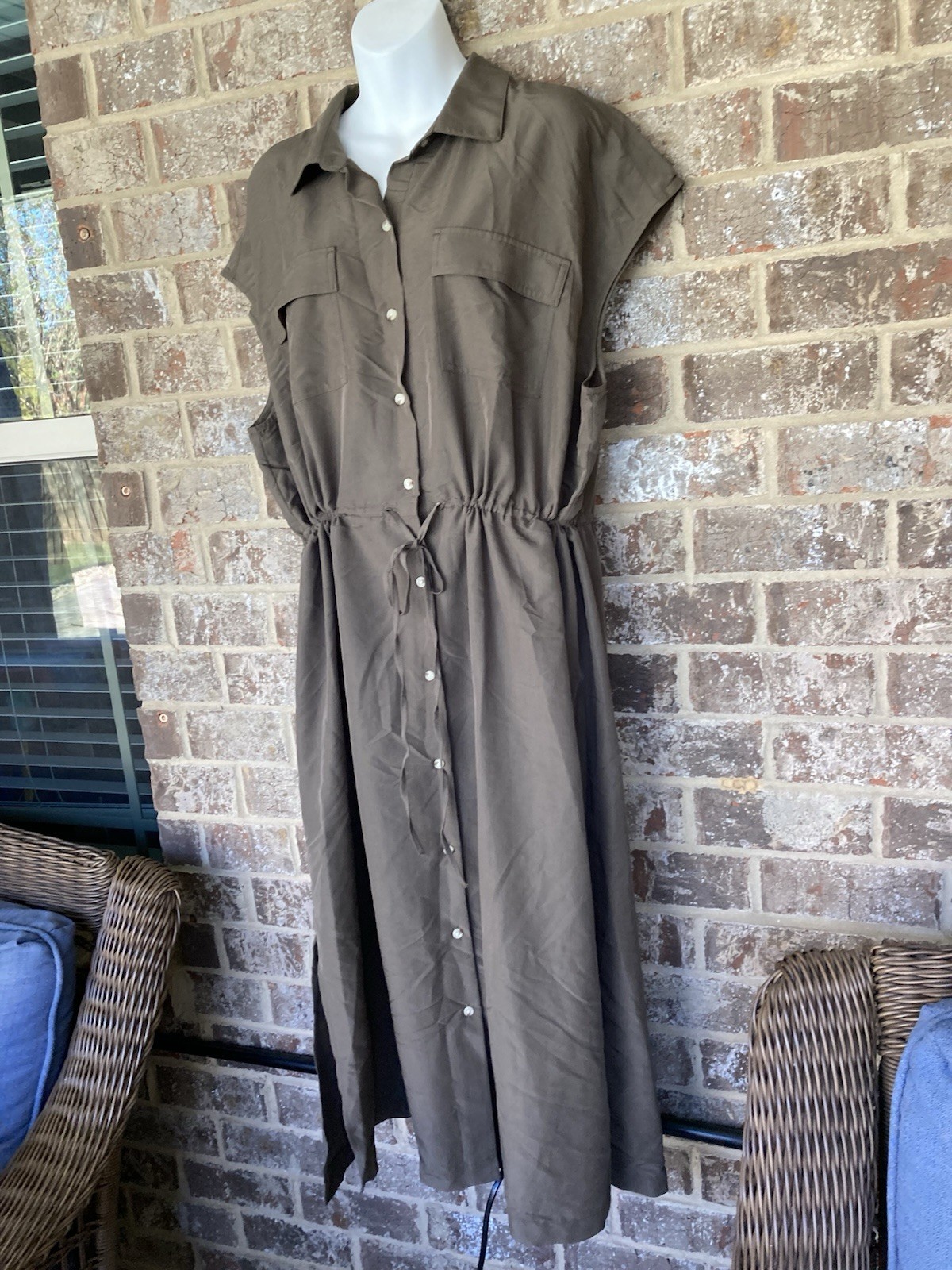 Old Navy Women’s Waist-Defined Utility Midi Green Shirt Dress Size XL NWT