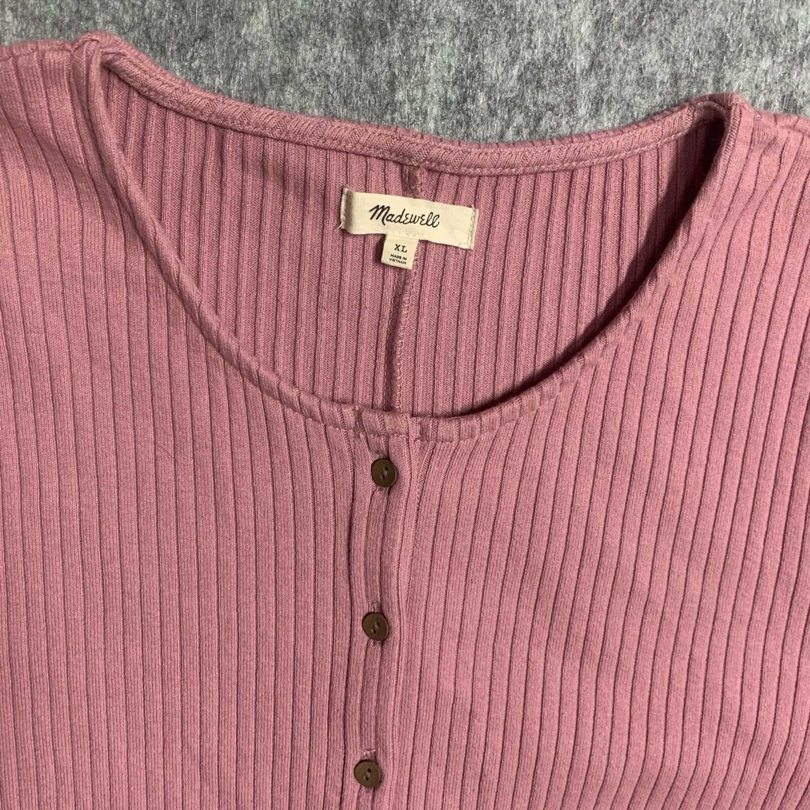 Madewell Button-Front Ribbed Mini Dress – Size XL Weathered Berry Style: AO580