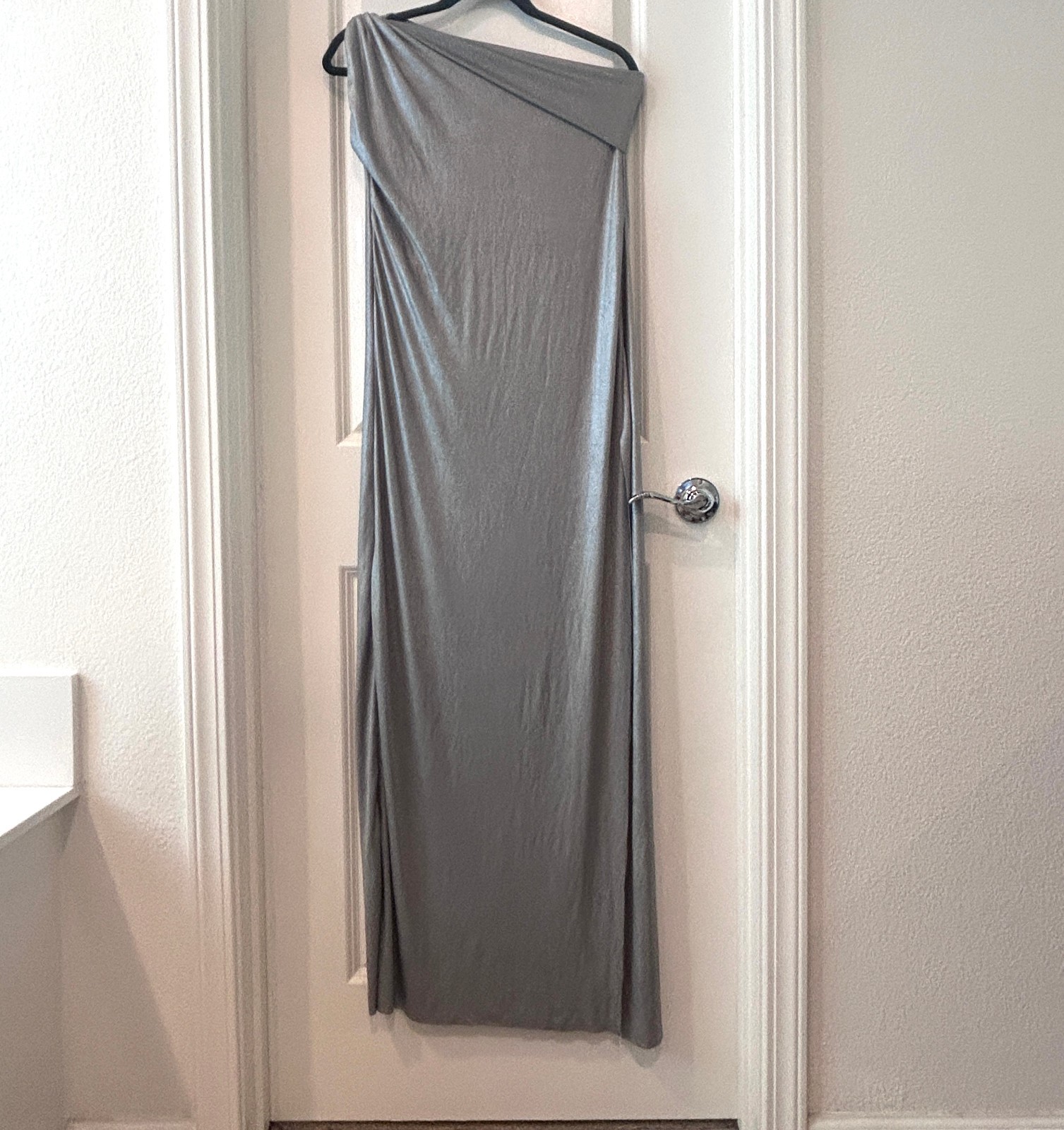 Handmade Silver Glam One Shoulder Slit Long Dress size M/L/XL