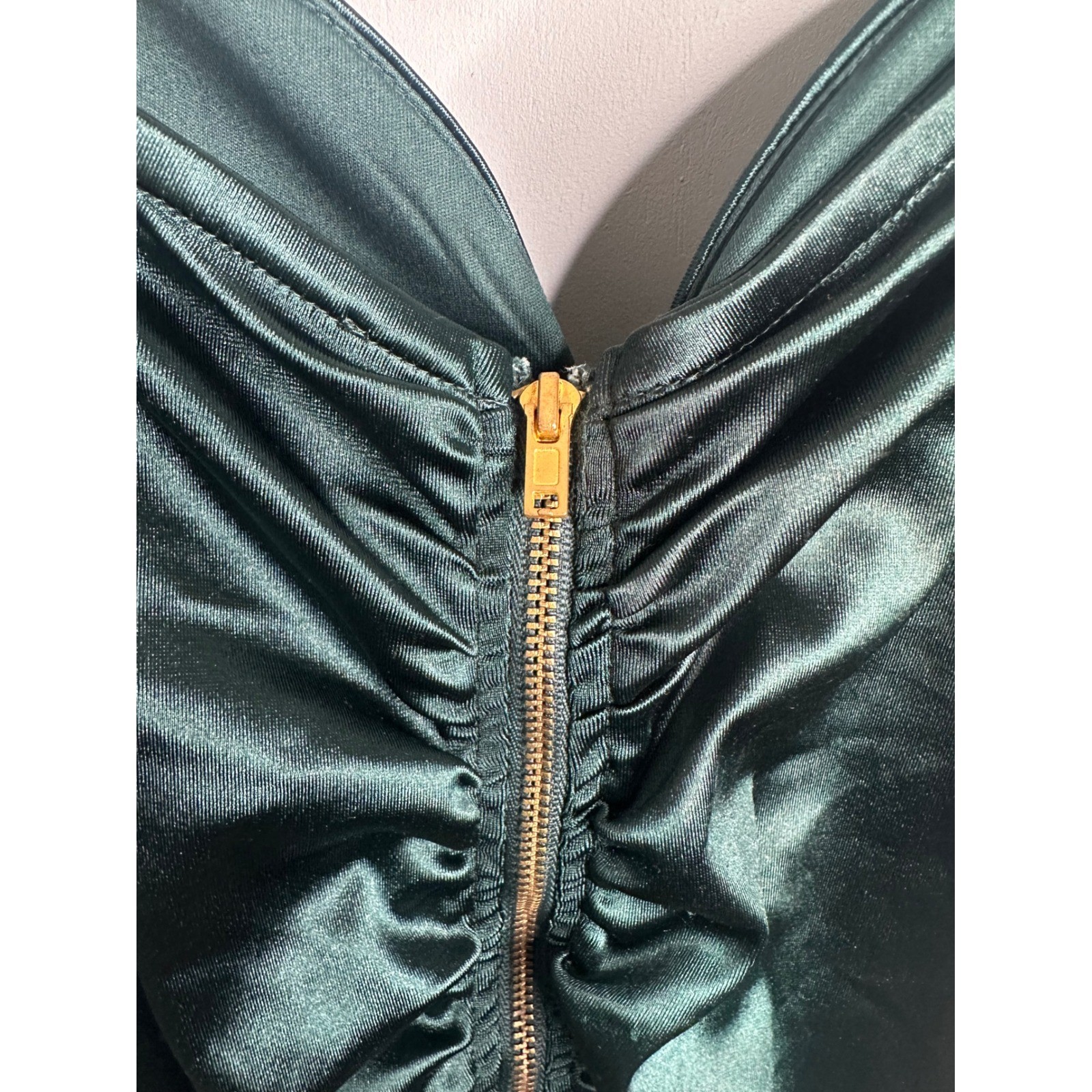Guess Taima Dark Jade Green Ruched Satin Bodycon Mini Dress XL Q2OK03KB0T0 NWT