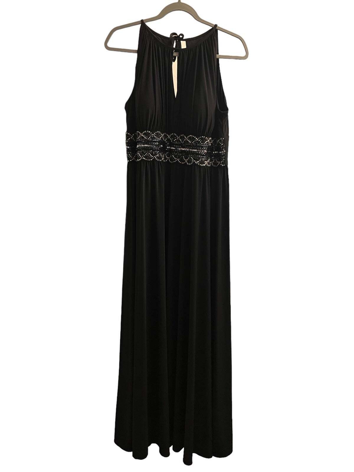 Elegant Black Sleeveless Maxi Dress with Beaded Waist Detail
