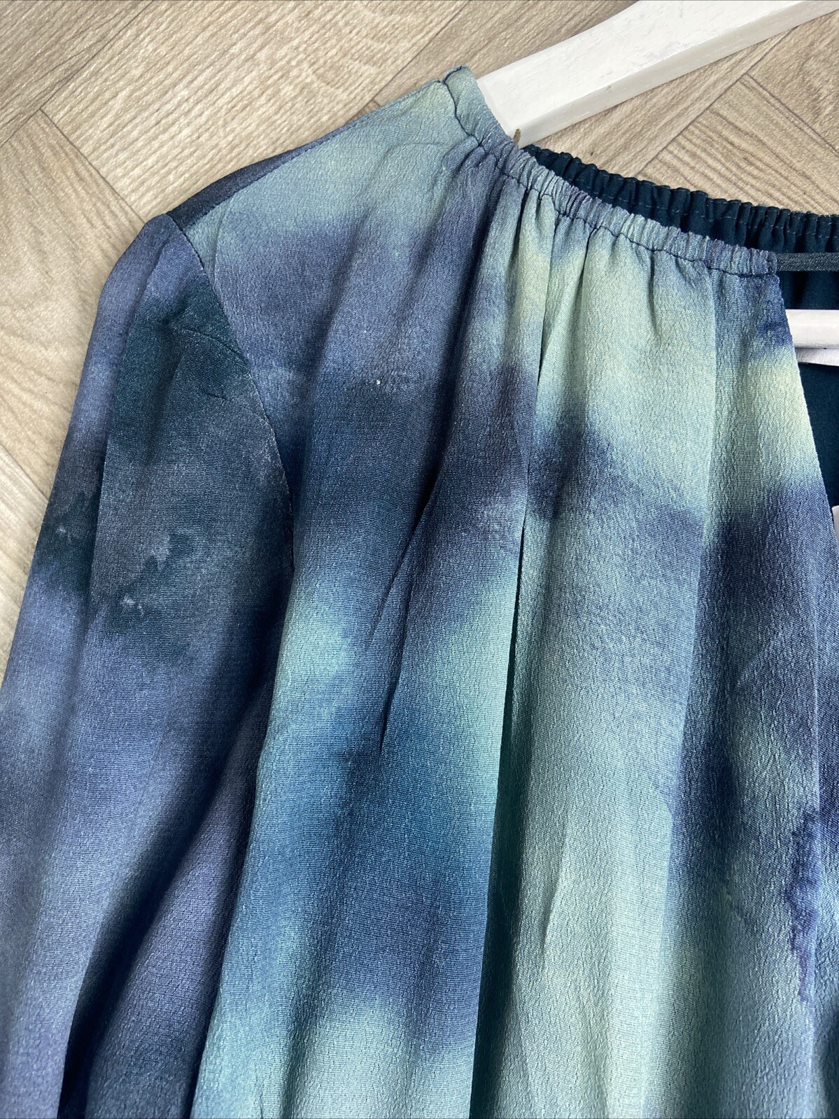 Fig & Basil Blue/Green Ombré/Dye Print Long Sleeve Dress 12 New