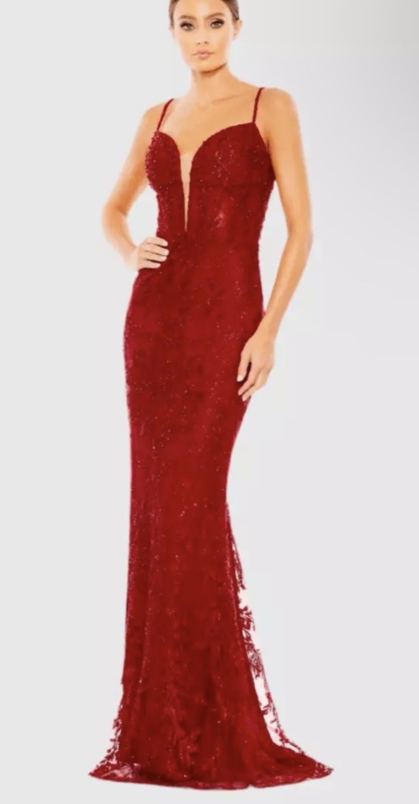 Mac Duggal 20330 Sz 12 Red Embellished Embroidered Sheath Gown $798