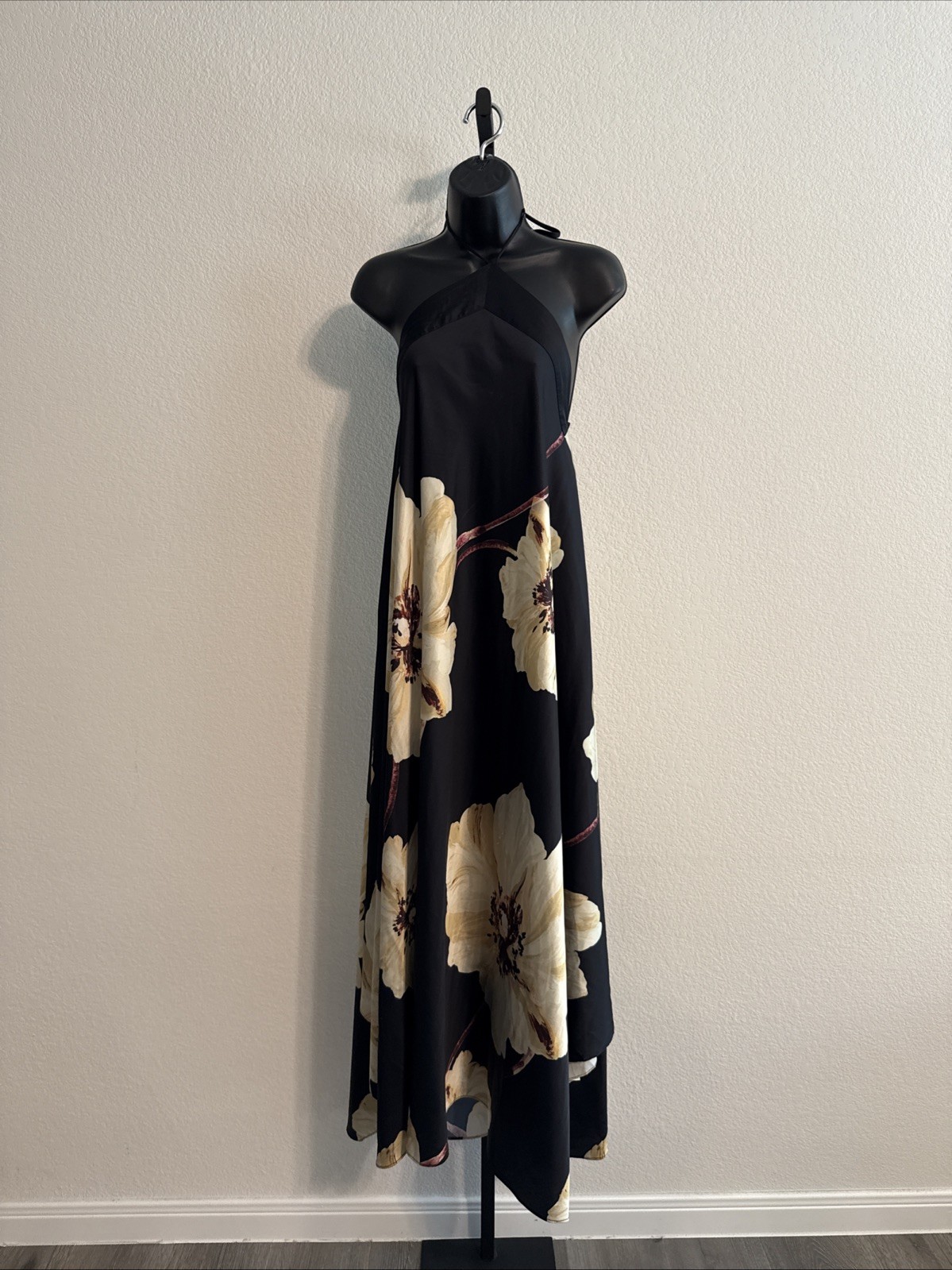 (FLAW) Misa Los Angeles Women’s Red Floral Self-Tie Straps A-Line Dress – sz MED