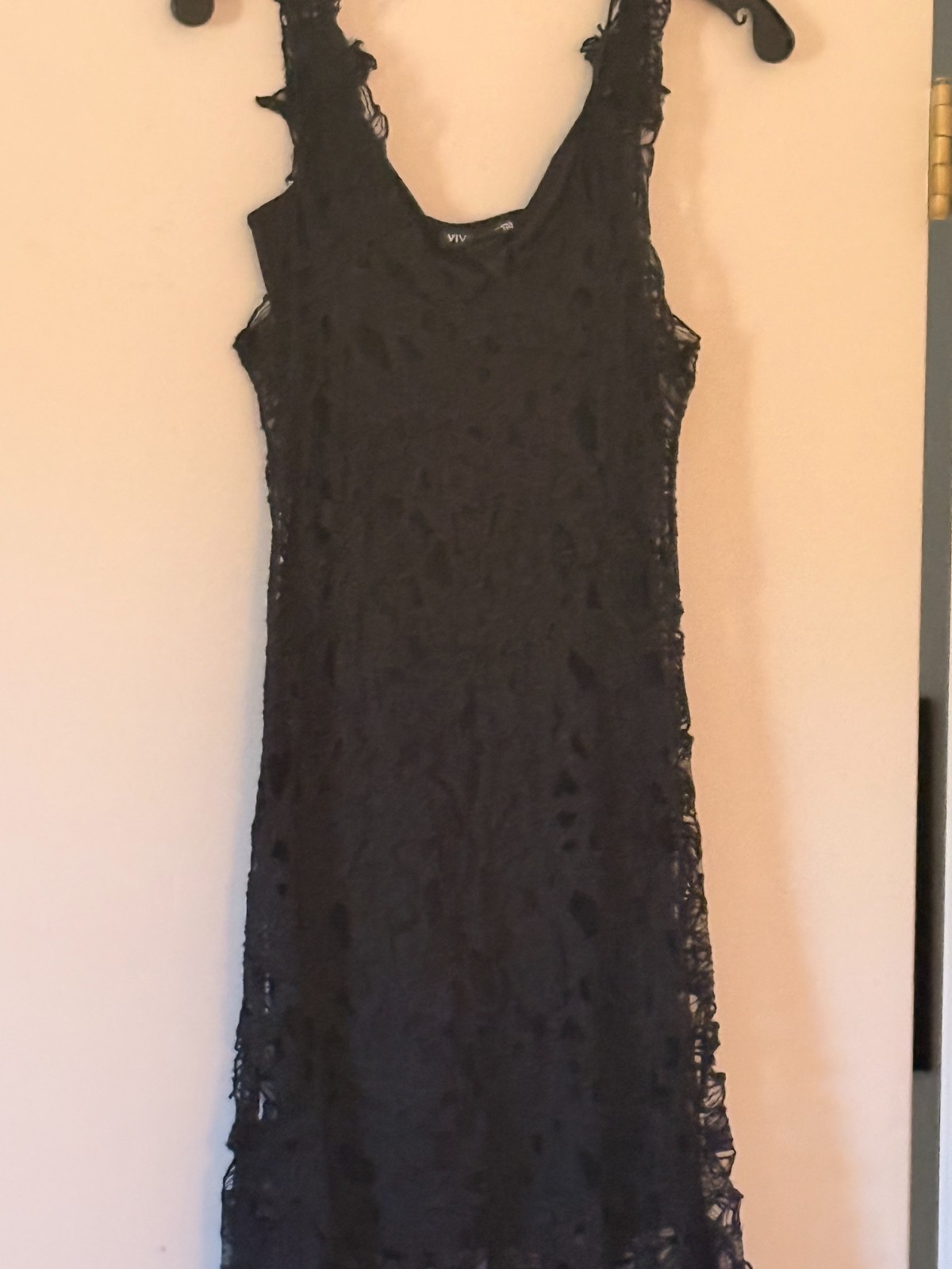 Vivienne Tam Black Leaf Appliqué Lace Dress w/ Slip Size M Cocktail Midi VTG