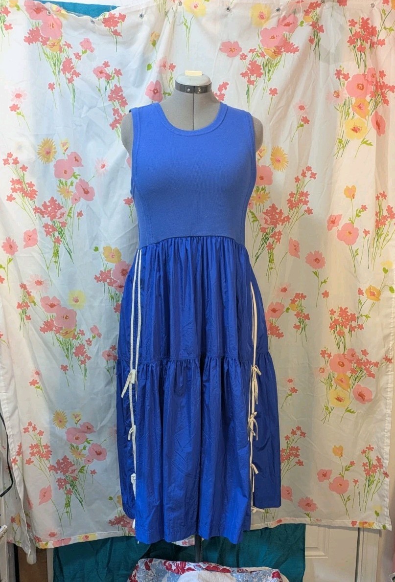 Anthropologie Daily Practice Blue Sleeveless Atheletic Tiered Tie Midi Dress L